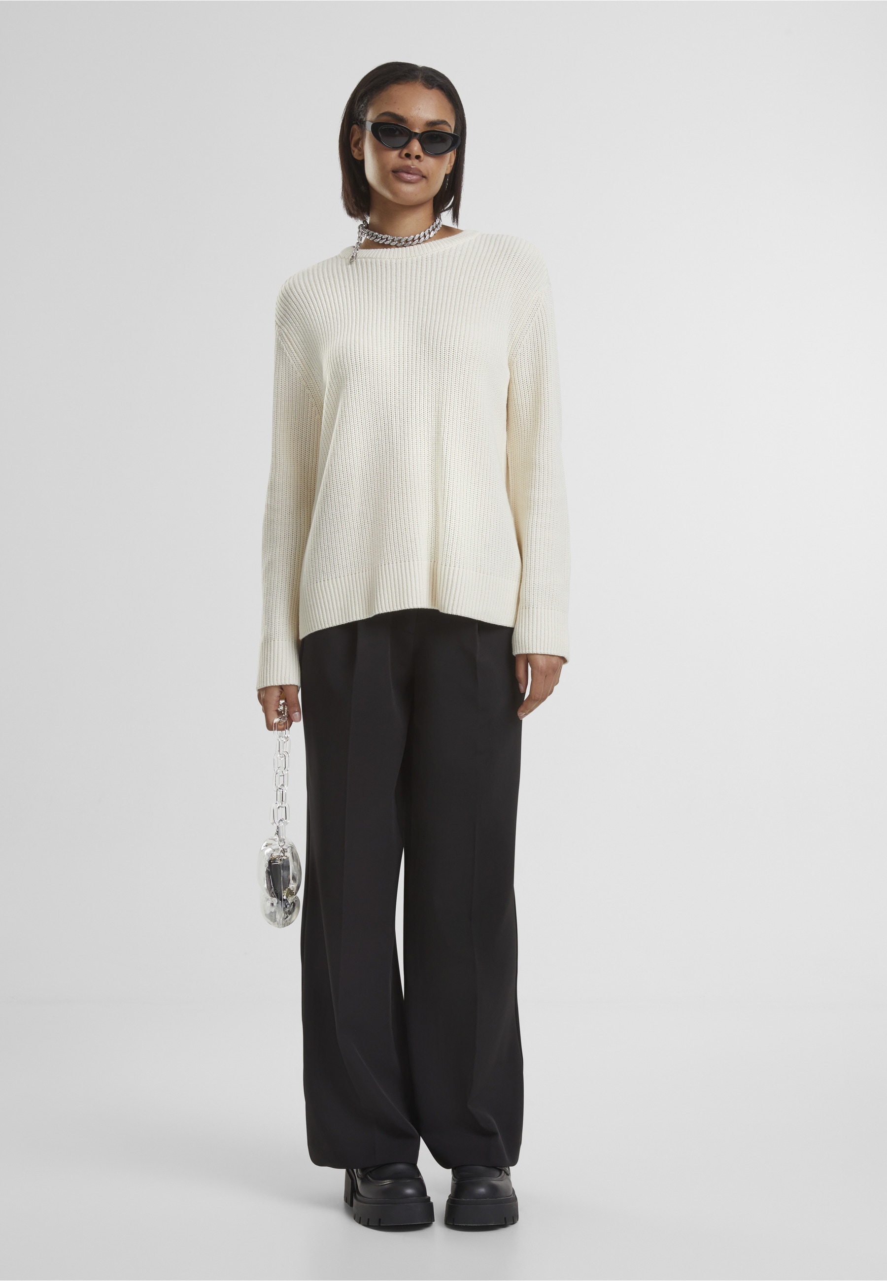 URBAN CLASSICS Fleecepullover »Urban Classics Damen Ladies Rib Knit Sweater«
