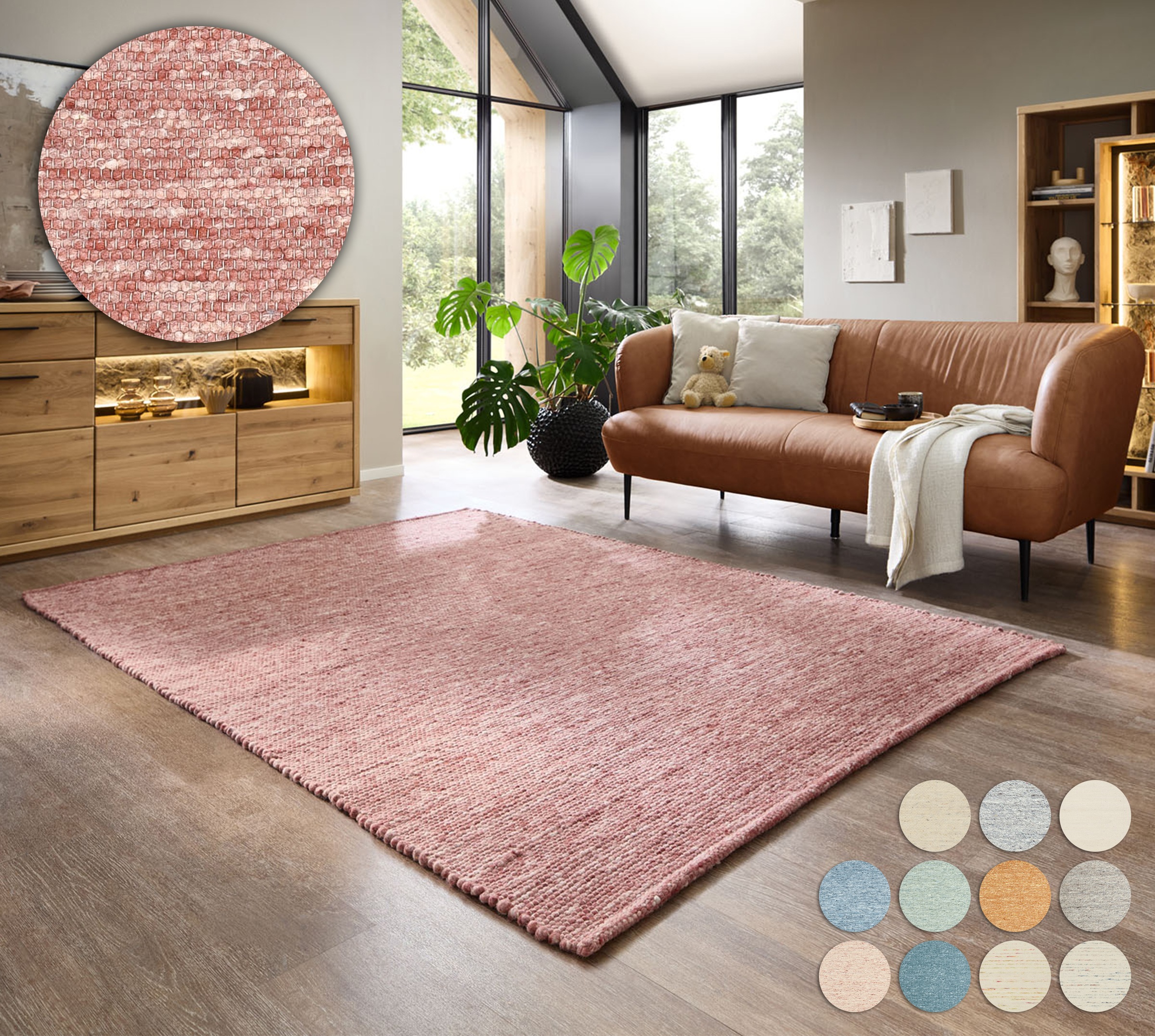 OTTO home Wollteppich "Pirker, handgewebt" rechteckig 12 mm Höhe Handwebteppich, meliert, reine Wolle, Wendeteppich, Scandi, Wohnzimmer