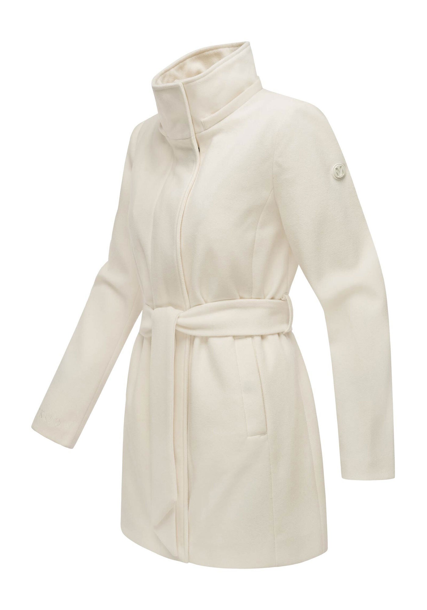 Kurzmantel MARIKOO "Katalinaa", Damen, Gr. L, weiß (sanftes weiß), 90% Polyester, 10% Viskose, Mäntel Kurzmantel, Eleganter Wickel Mantel mit Taillengürtel und Oversized Hood Kapuze 2
