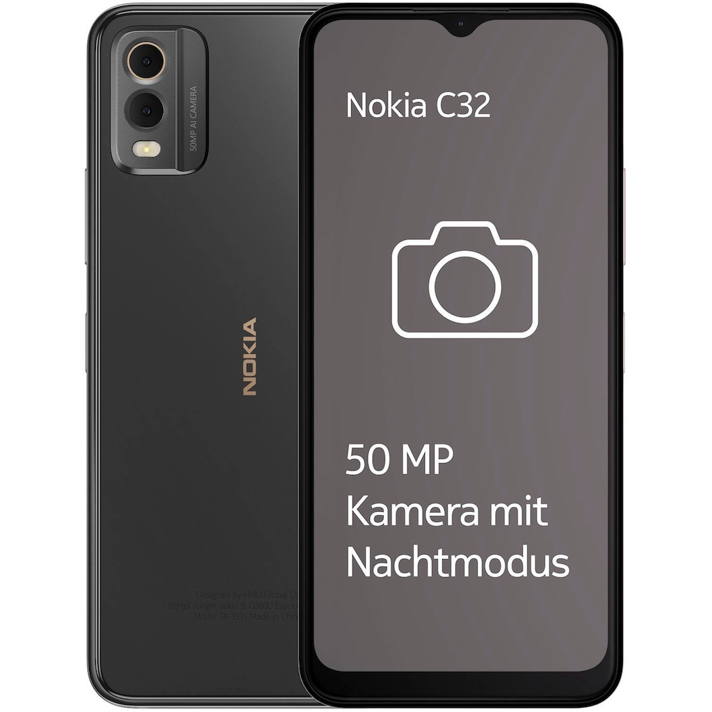 Nokia Smartphone »C32, 3+64GB«, Charcoal, 16,56 cm/6,52 Zoll, 64 GB Speicherplatz, 50 MP Kamera