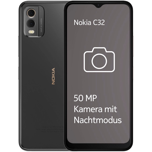 Nokia Smartphone »C32, 3+64GB«, Charcoal, 16,56 cm/6,52 Zoll, 64 GB  Speicherplatz, 50 MP Kamera | BAUR