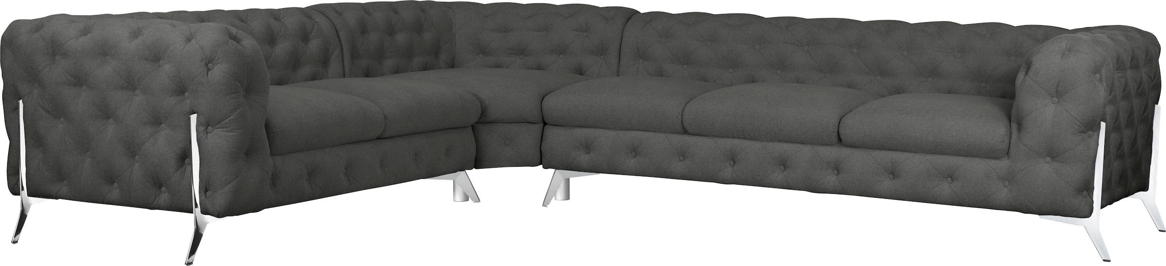 Leonique Chesterfield-Sofa "Amaury L-Form", großes Ecksofa, Chesterfield-Optik, Breite 323 cm, Fußfarbe wählbar