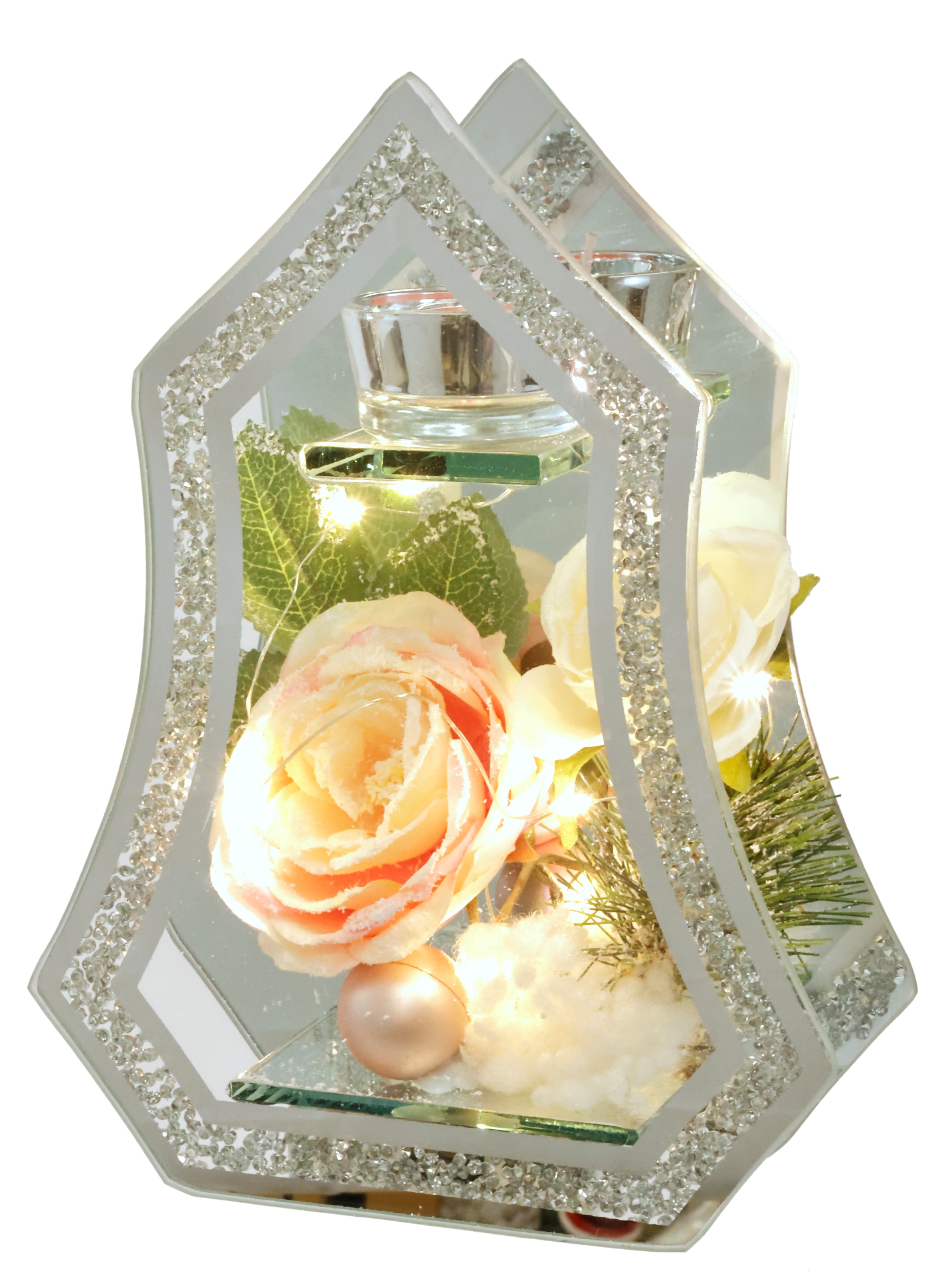 Teelichthalter I.GE.A. "Deko-Objekt mit LED Licht und Teelichtkerze", rosa, B:18cm H:23cm, Glas, Kerzenhalter, Teelichthalter, Mit Rose Tanne Kugel Kunstschnee Weihnachtsdeko Kerzenhalter Geschenk 2