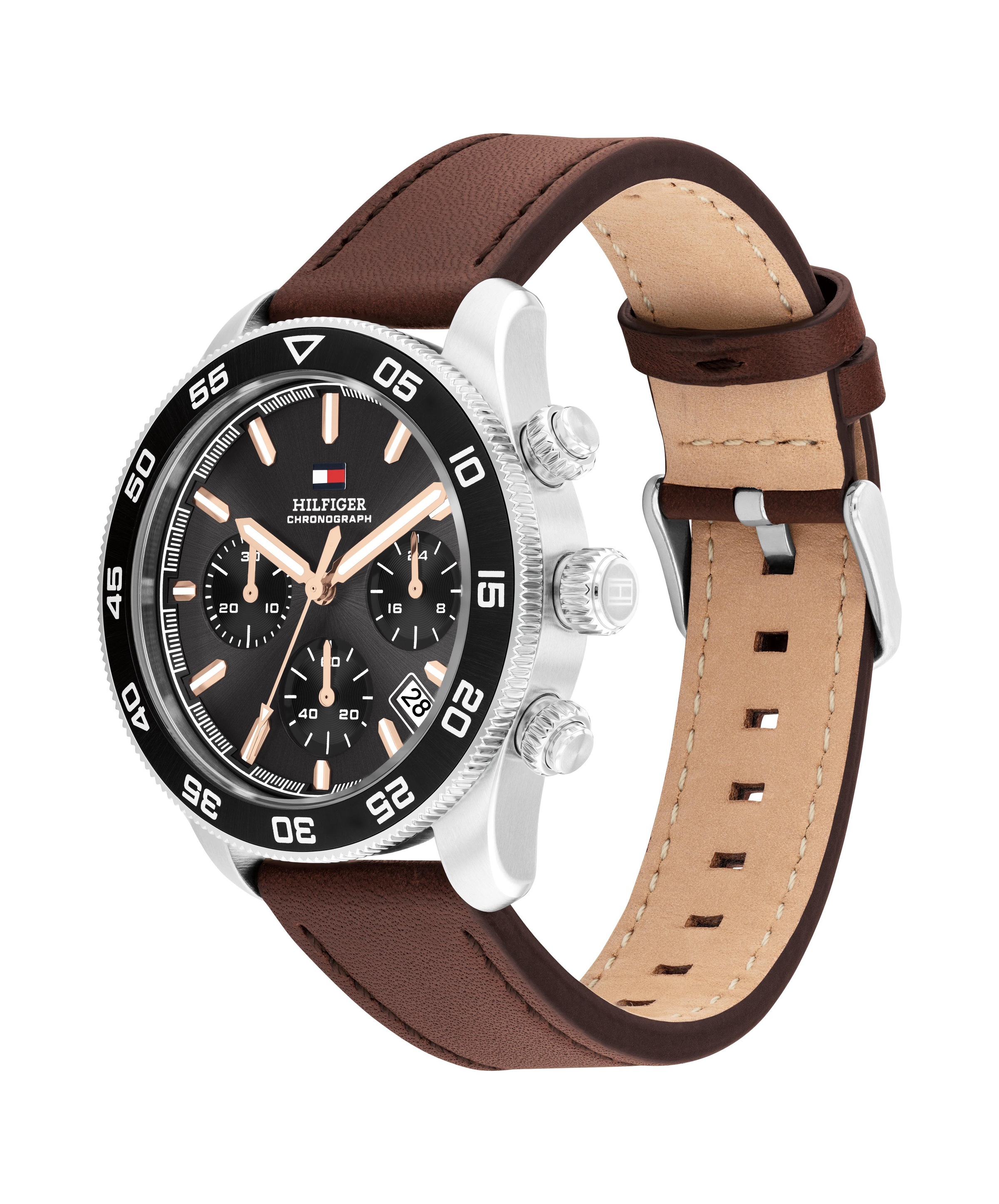 Tommy Hilfiger Chronograph »TH85 CHRONOGRAPH«, Quarzuhr, Armbanduhr, Herrenuhr, Lederarmband, analog, Tag
