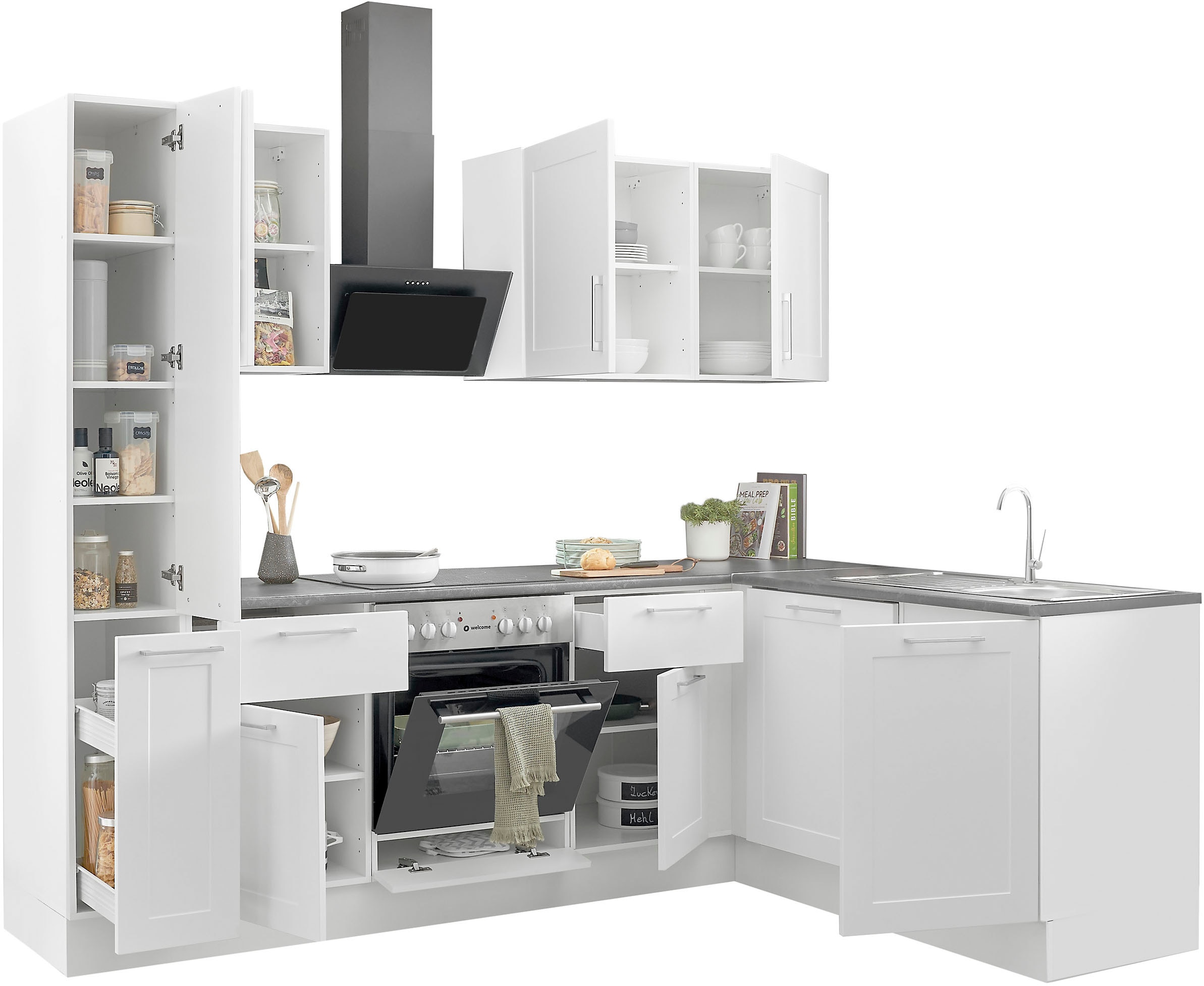 BASIC by Balculina Winkelküche »Marsi«, Stellmaße 250x175 cm, wahlweise mit E-Geräten, Soft-Close-Funktion