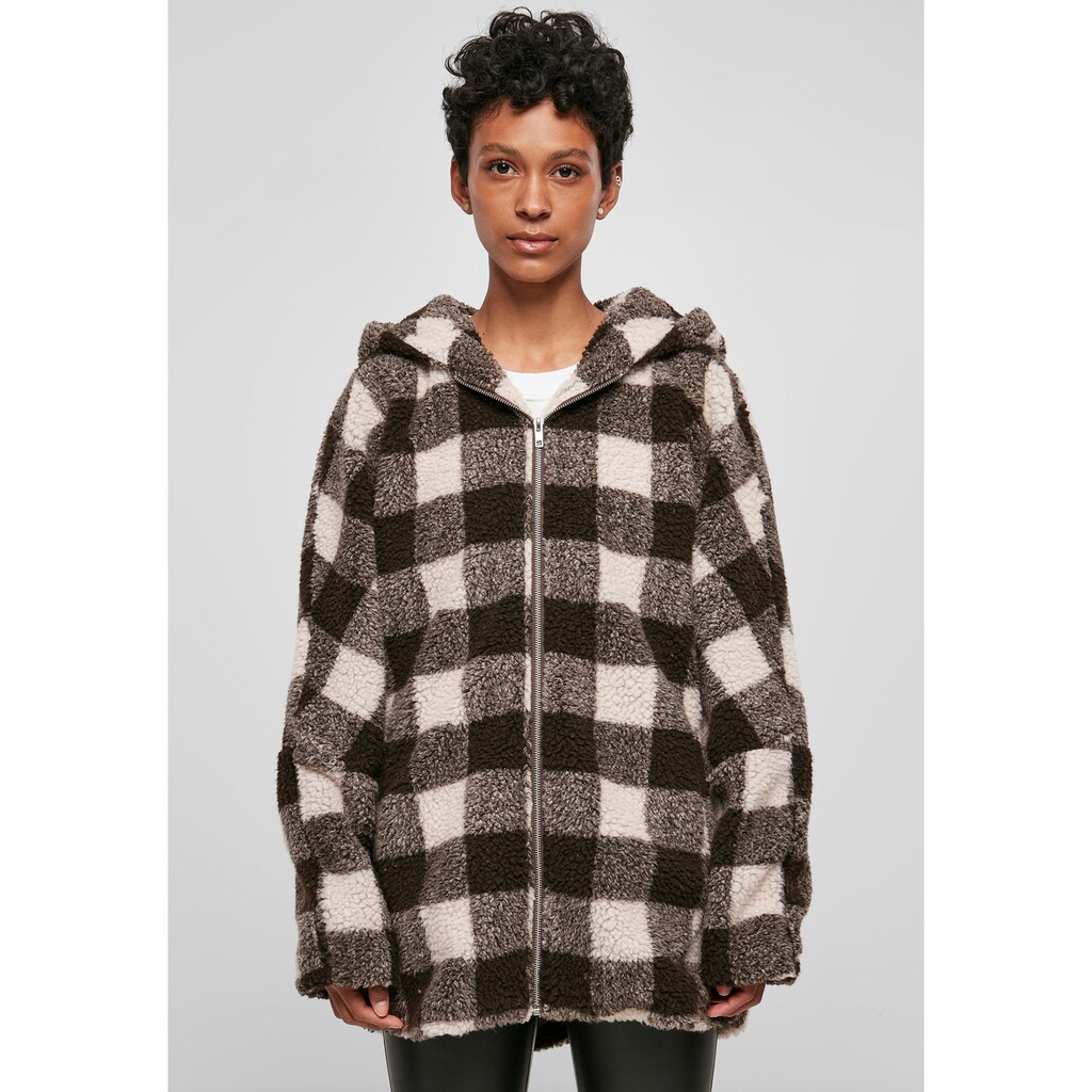 URBAN CLASSICS Winterjacke »Damen Ladies Hooded Oversized Check Sherpa Jacket«, (1 St.), mit Kapuze