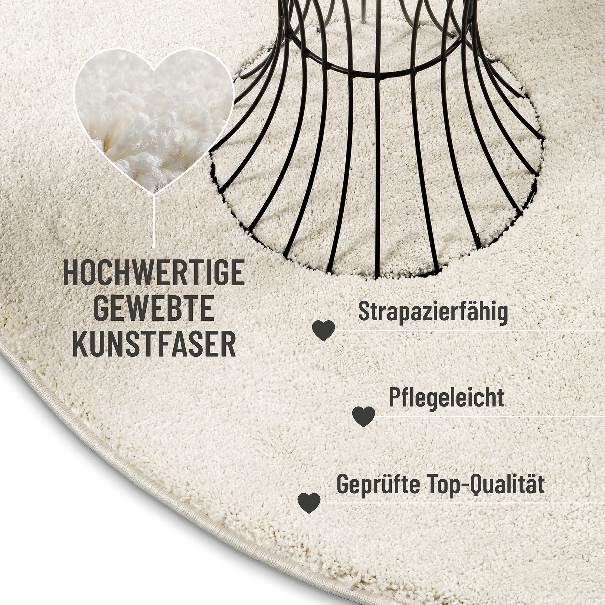 Hochflor-Teppich WECON HOME BASICS "Nova", beige (creme weiß), B:200cm H:25mm L:200cm, Polyester, Teppiche, Shaggy, gewebt, robust, Wohnzimmer, Schlafzimmer 2