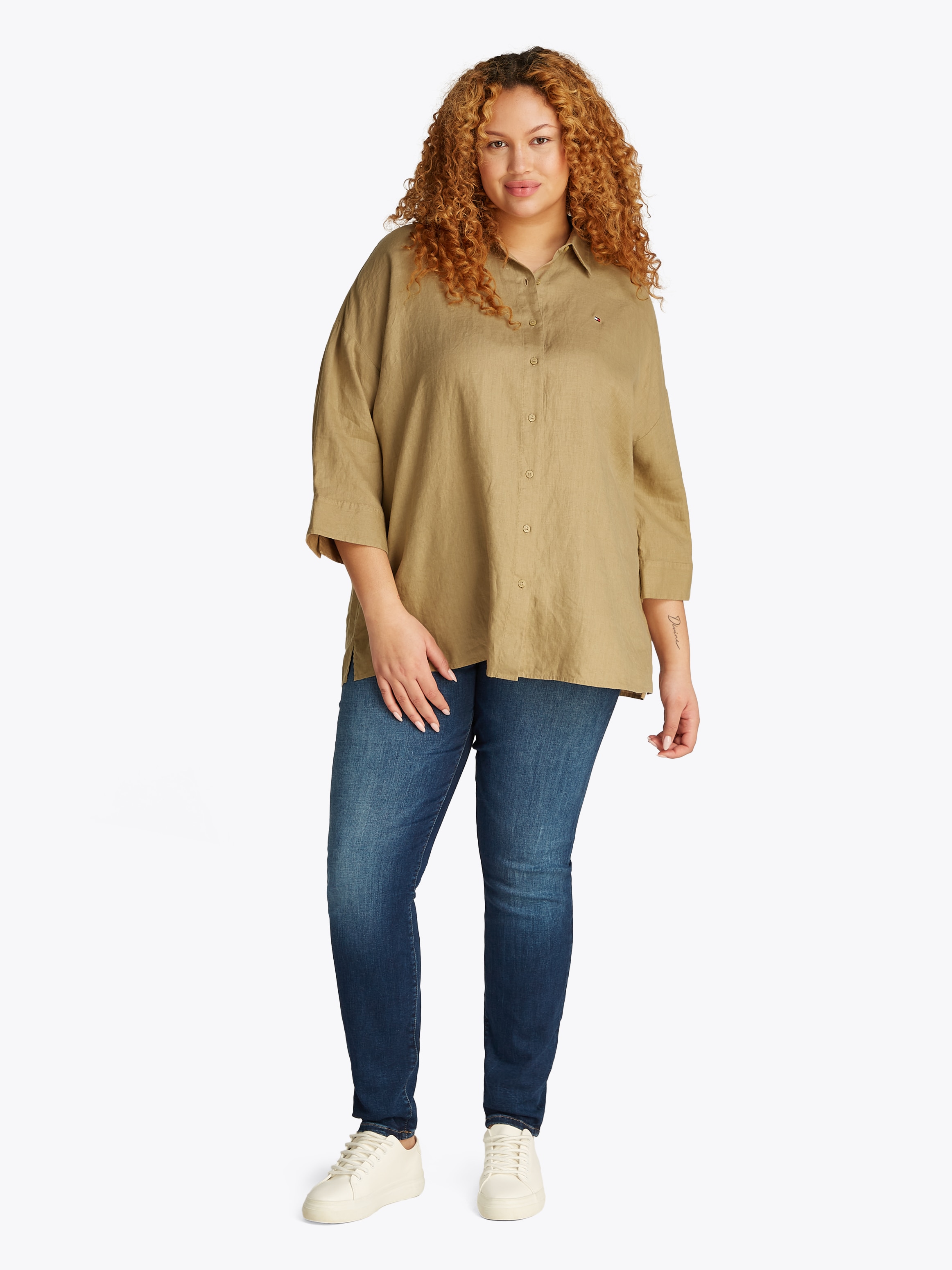 Tommy Hilfiger Curve Hemdbluse »CRV ESS LINEN EASY SHIRT«, in Großen Größen, Leinenqualität