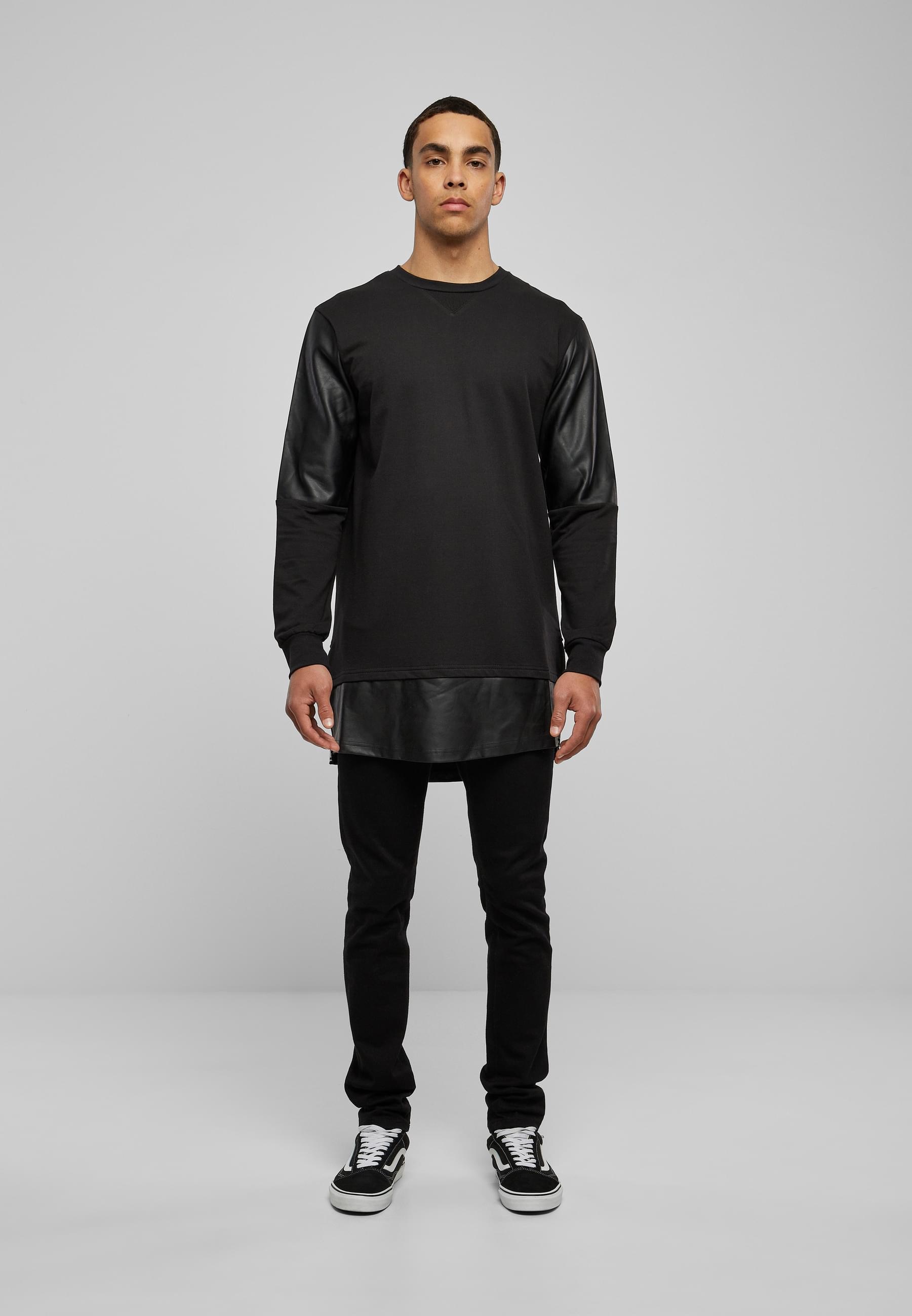 URBAN CLASSICS Rundhalspullover »Urban Classics Herren Long Zipped Synthetic Leather Crewneck«, (1 tlg.)