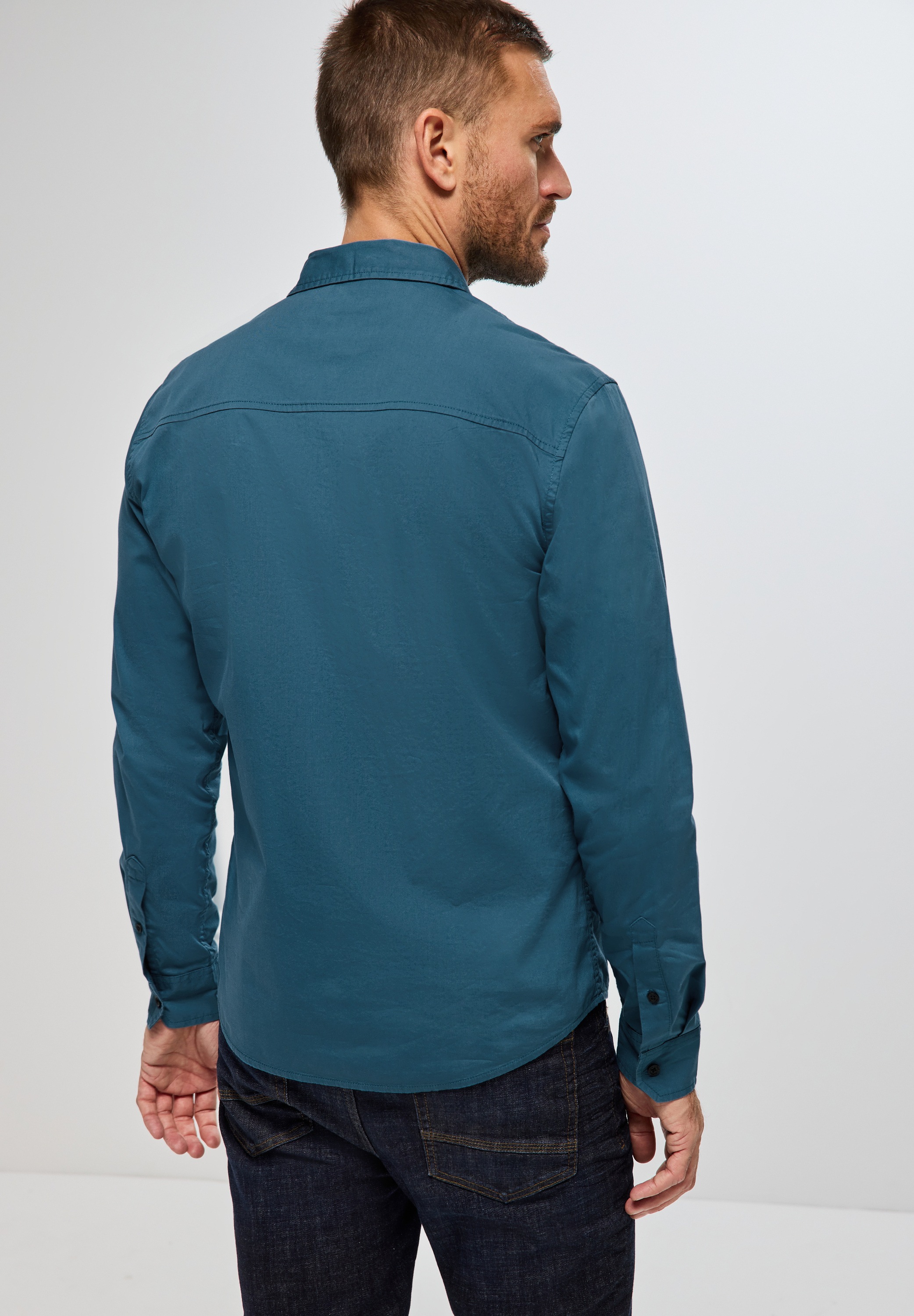 STREET ONE MEN Langarmhemd, aus Baumwolle mit Stretchanteil