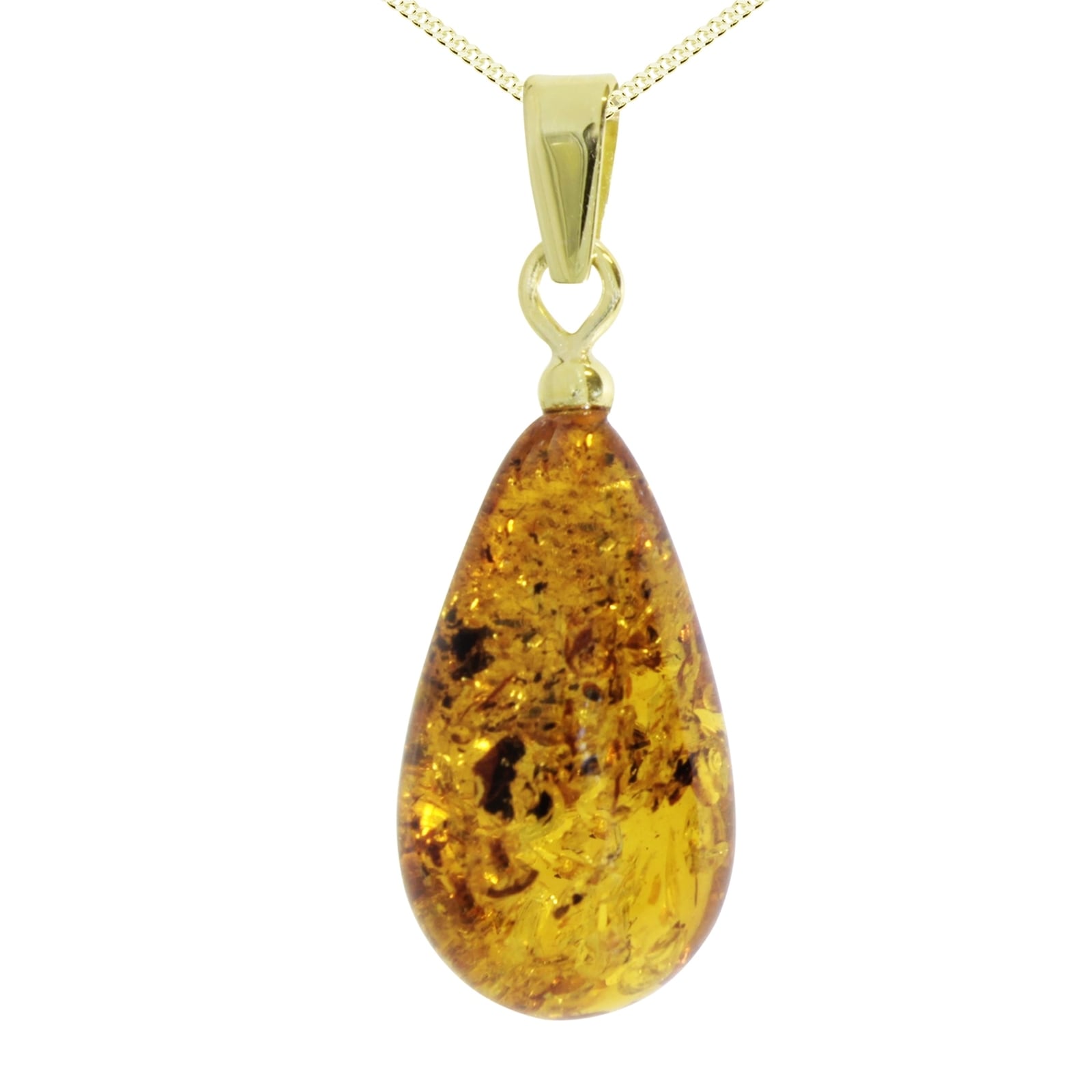 Kette mit Anhänger OSTSEE-SCHMUCK "Ostsee-Schmuck Kette mit Anhänger Tropfen ca. 17 mm lang" Gr. 60, gold, Halsketten, Damen, 60cm, Silber 925 (Sterlingsilber), L: 42
