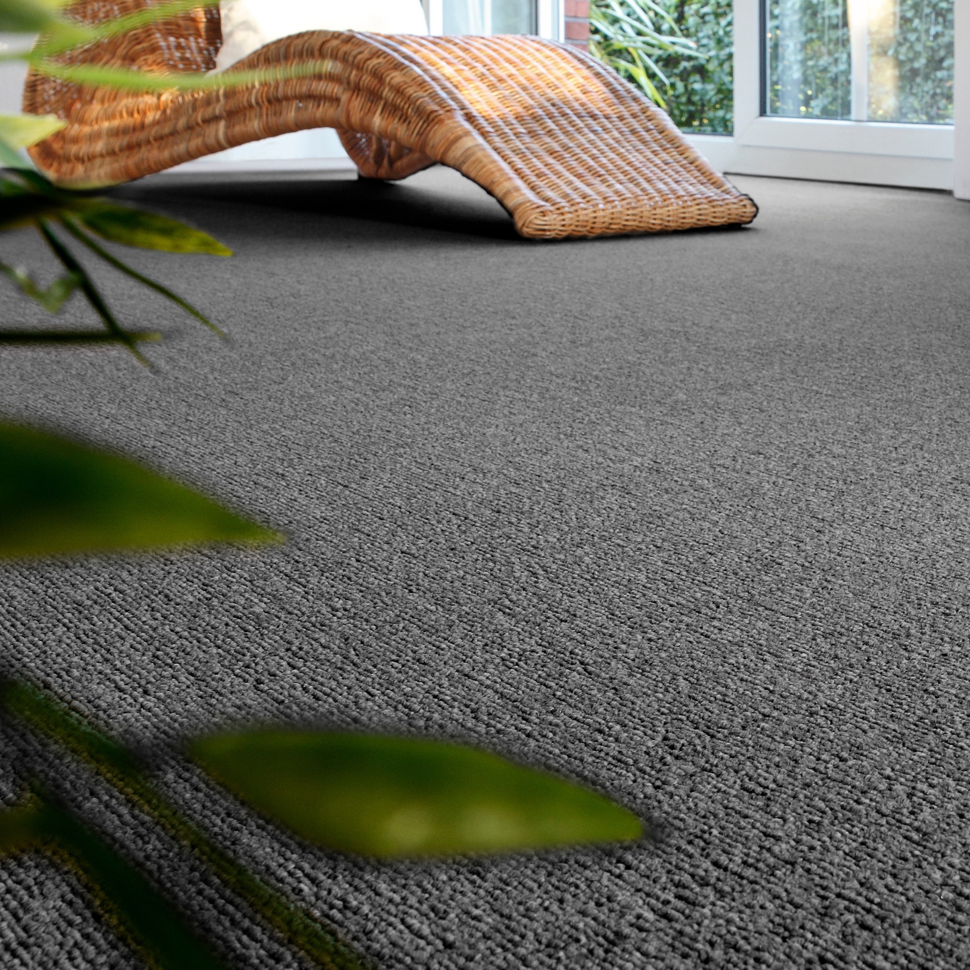 Teppichboden ANDIAMO "Rambo, Feinschlinge, Gesamthöhe 4,5 mm, Made in Netherlands", grau (anthrazit), B:400cm L:350cm, Kunstfaser, Teppiche, meliert, Breite 400 cm oder 500 cm, strapazierfähig & pflegeleicht