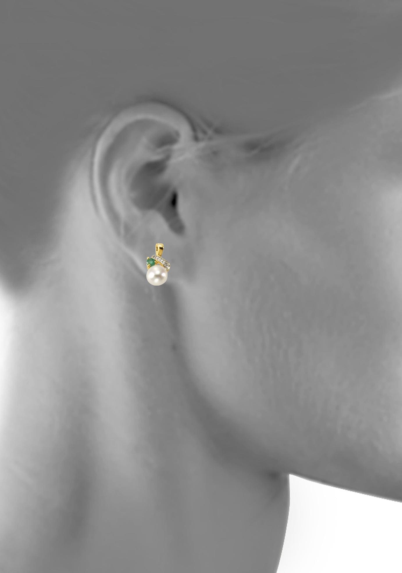 Firetti Perlenohrringe »Schmuck Geschenk Gold 333 Ohrschmuck Perle«, mit Smaragd - mit Süßwasserzuchtperle - mit Diamanten