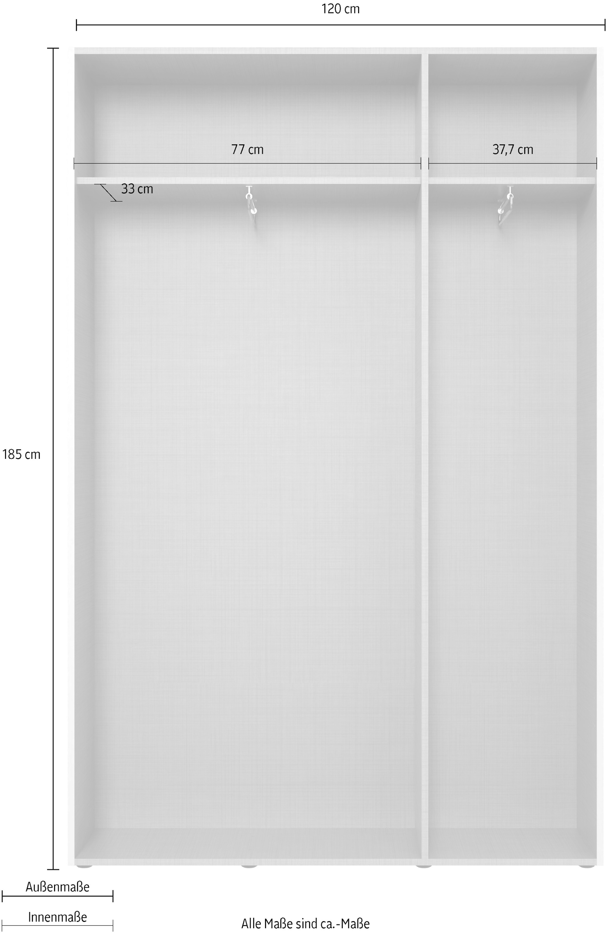 Wimex Kleiderschrank »Mugano,in 8 Breiten,3 Höhen,2 Tiefen, viele Farben, Made in Germany«, (in Basic oder Premium Ausstattung mit 2 weiteren Einlegeböden), mit langen oder kurzen Griffen aus Metall, mit oder ohne Spiegel