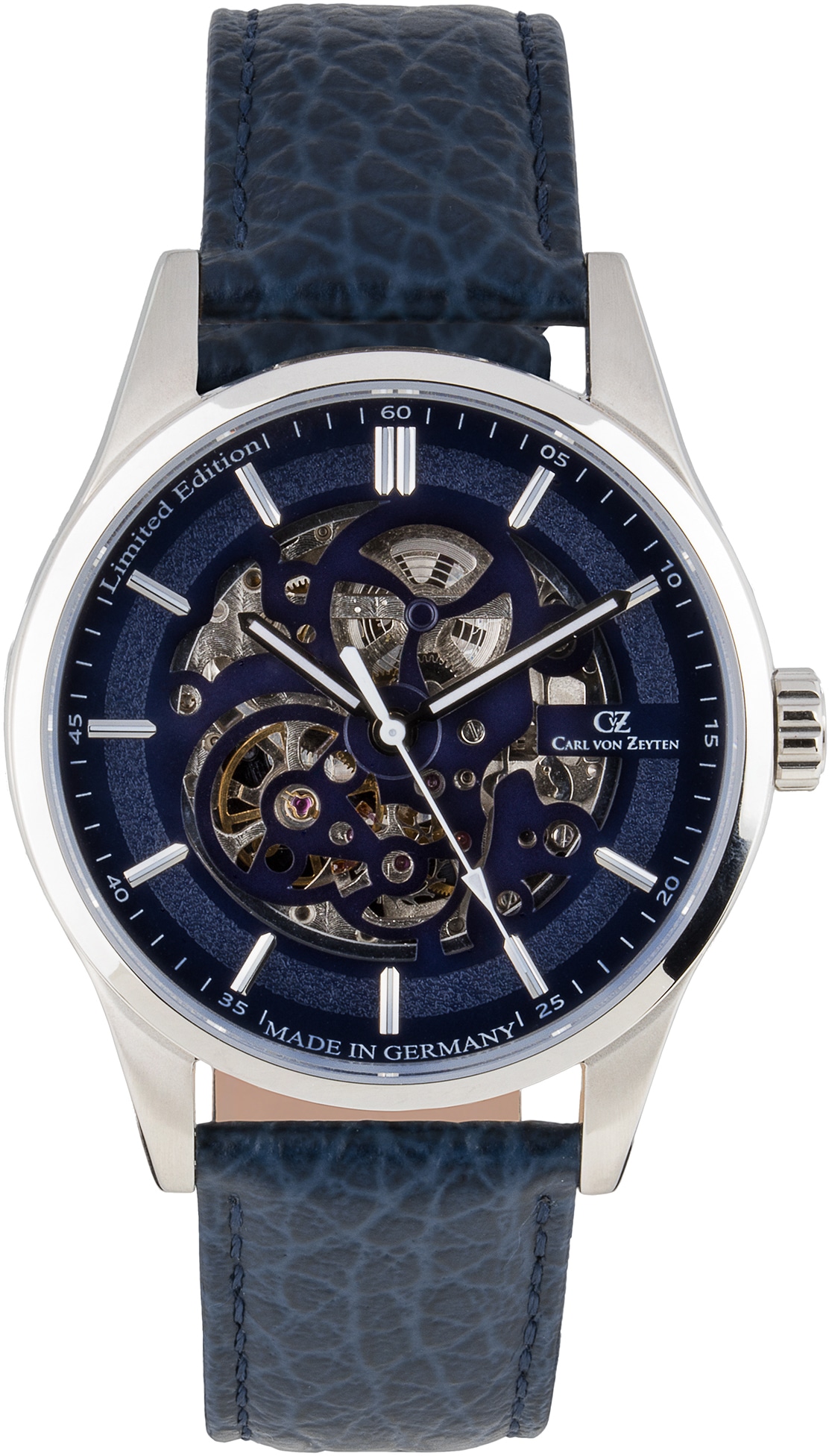Carl von Zeyten Automatikuhr »Alpirsbach, CVZ0076BLS«, Armbanduhr, Herrenuhr, Skelettuhr, Made in Germany, Mechanische Uhr