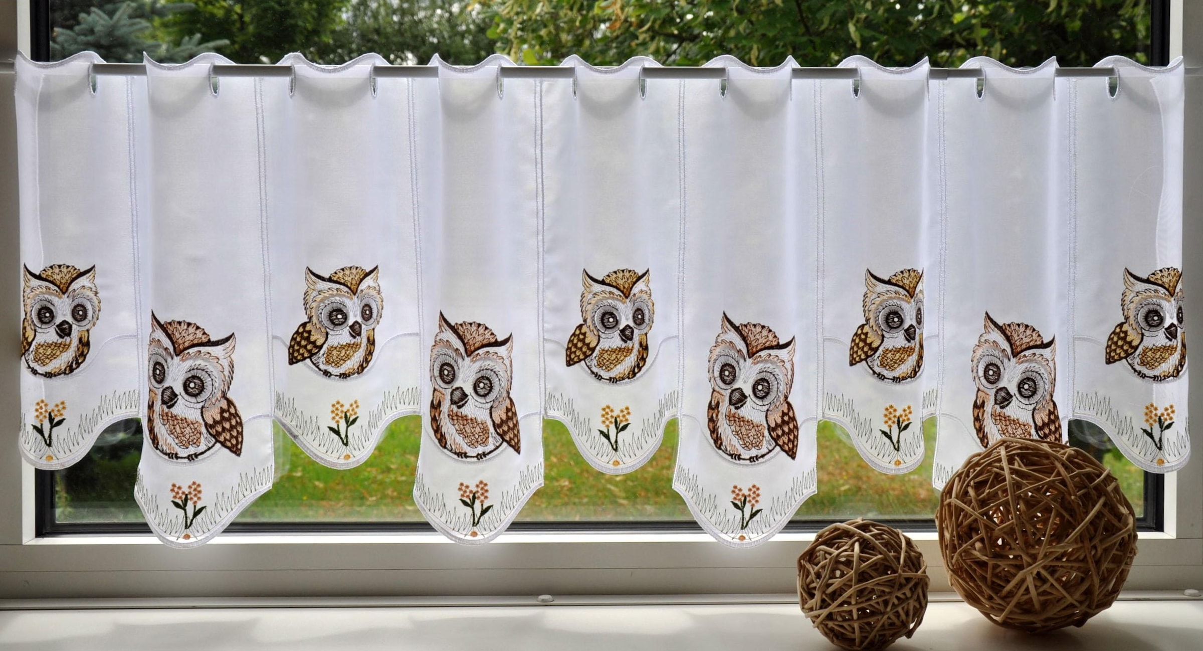 Stickereien Plauen Scheibengardine "Eulen" Stangendurchzug 1 Stk. tlg. günstig online kaufen