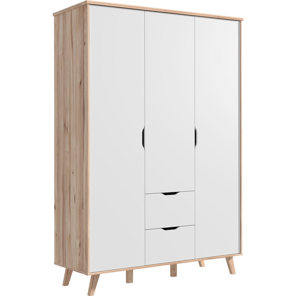 FORTE Drehtürenschrank »Vankka,Kleiderschrank, Topseller! Viel Stauraum,ca.140x200cm«, Made in Europe,mit Einlegeböden+Kleiderstange+Schubladen,grifflos