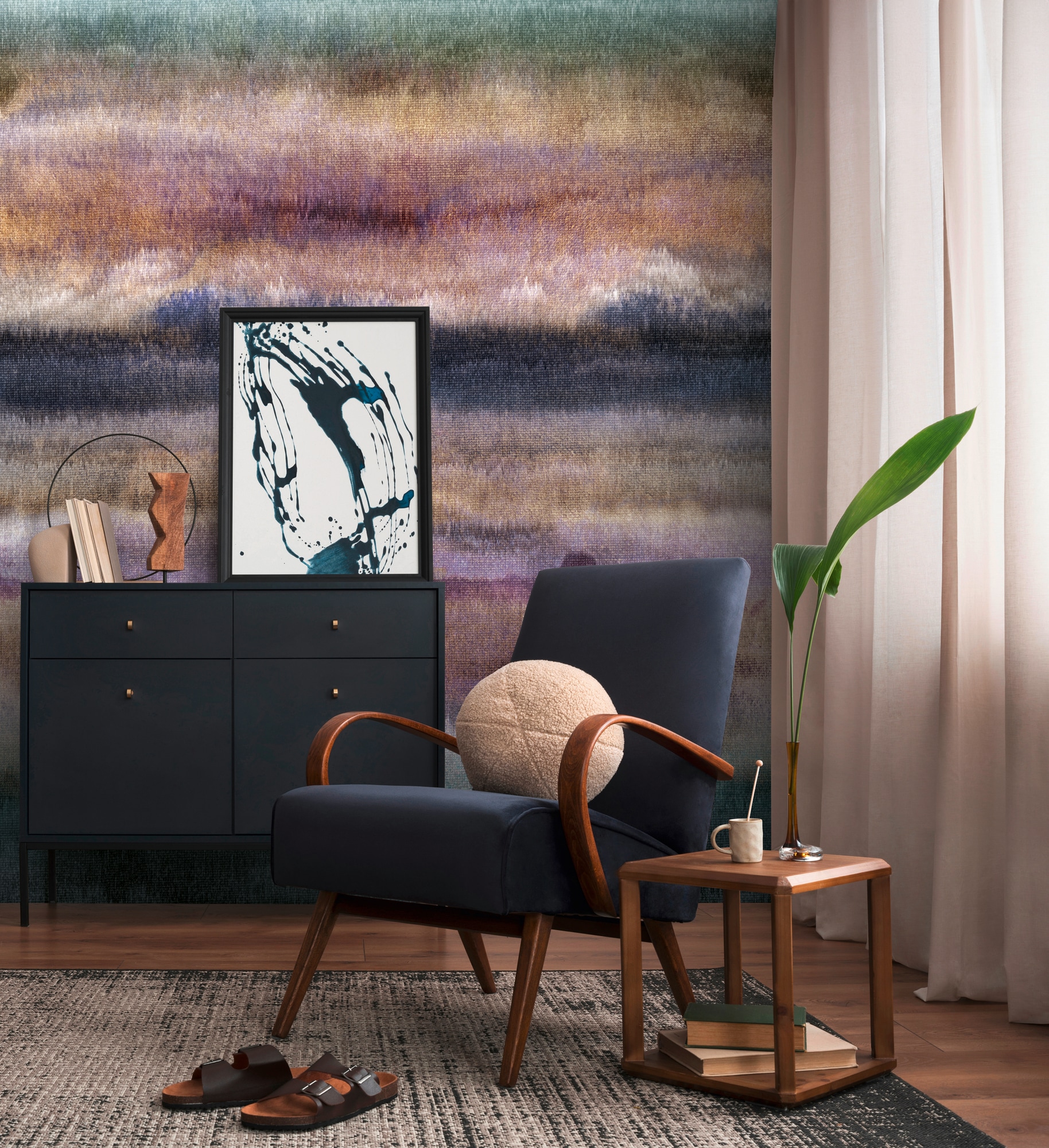 living walls Fototapete "THE WALL III abstrakte Tapete Motivtapete Horizont Kunst" matt glatt Vliestapete Kunst für Schlafzimmer Küche Wohnzimmer Abstrakt Design