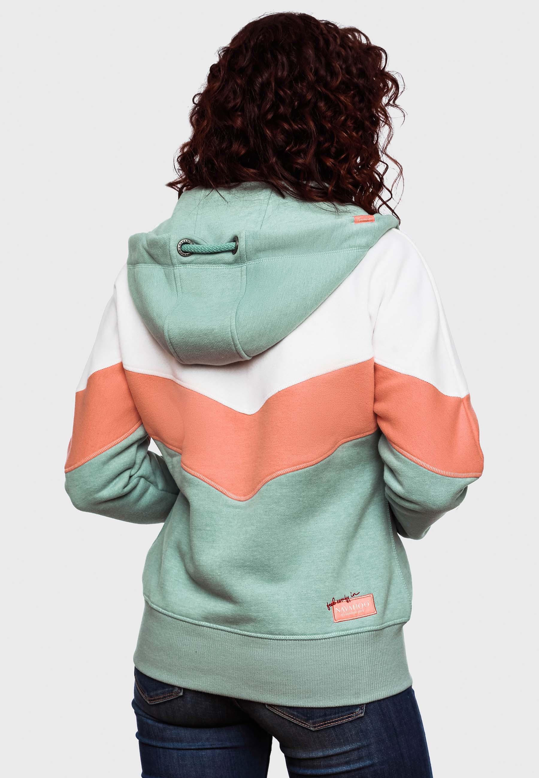 Navahoo Kapuzensweatjacke »Honigperle«, Sportliche Damen Sweatjacke im Coloblocking-Stil