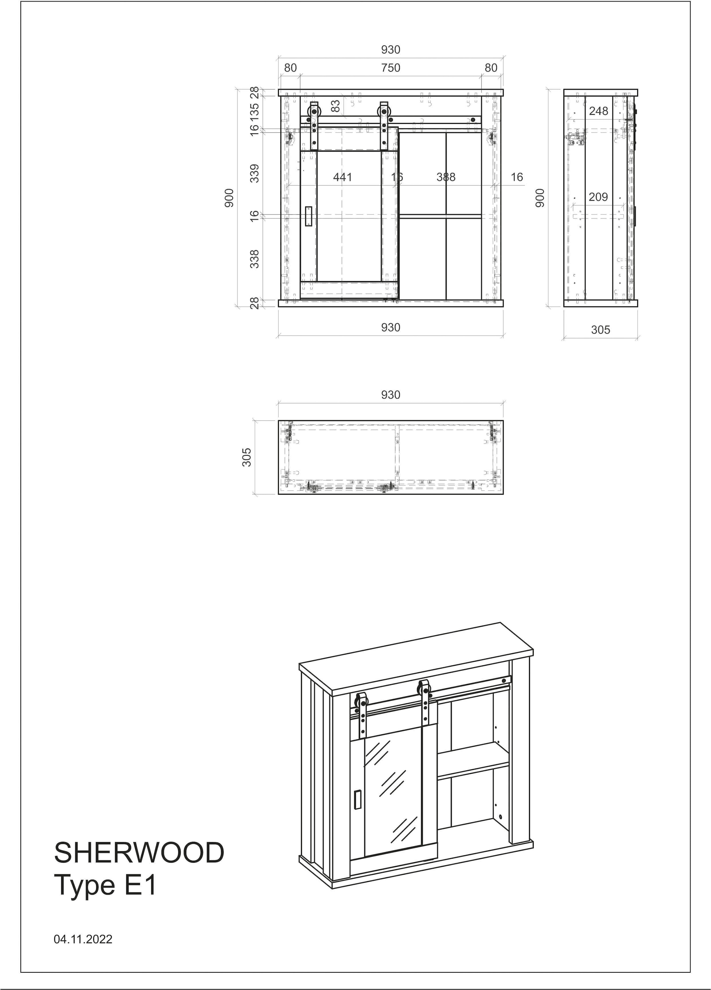 Home affaire Hängeschrank »Sherwood«, mit Scheunentorbeschlag aus Metall,  Höhe 90 cm bestellen | BAUR