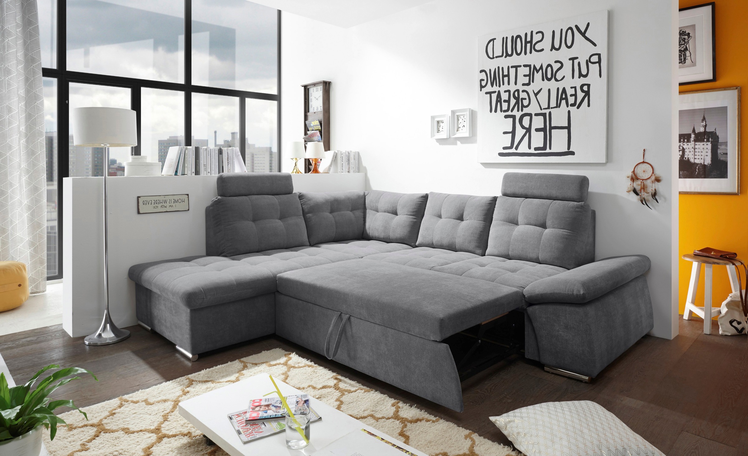 ED EXCITING DESIGN Ecksofa »Nalo L-Form«, mit Bettfunktion, Armteilverstellung, Kopfstützen & 2 Nierenkissen