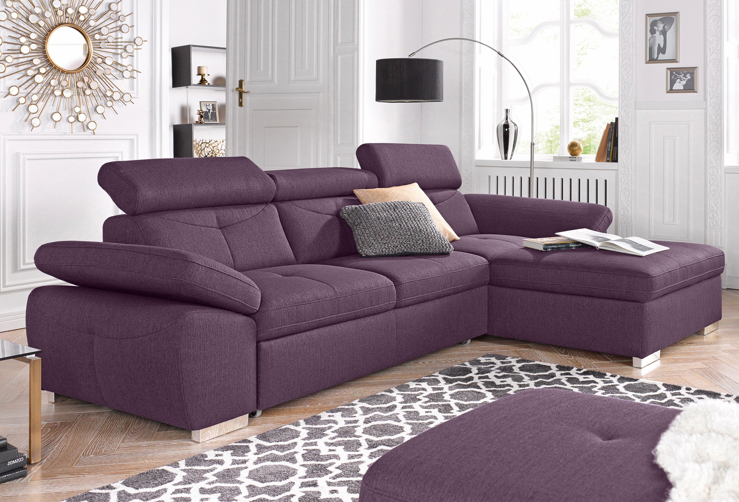 exxpo - sofa fashion Ecksofa »Spring, super bequem, mit Armteil- und Kopfteilfunktion«, L-Form, wahlweise mit Bettfunktion und Bettkasten