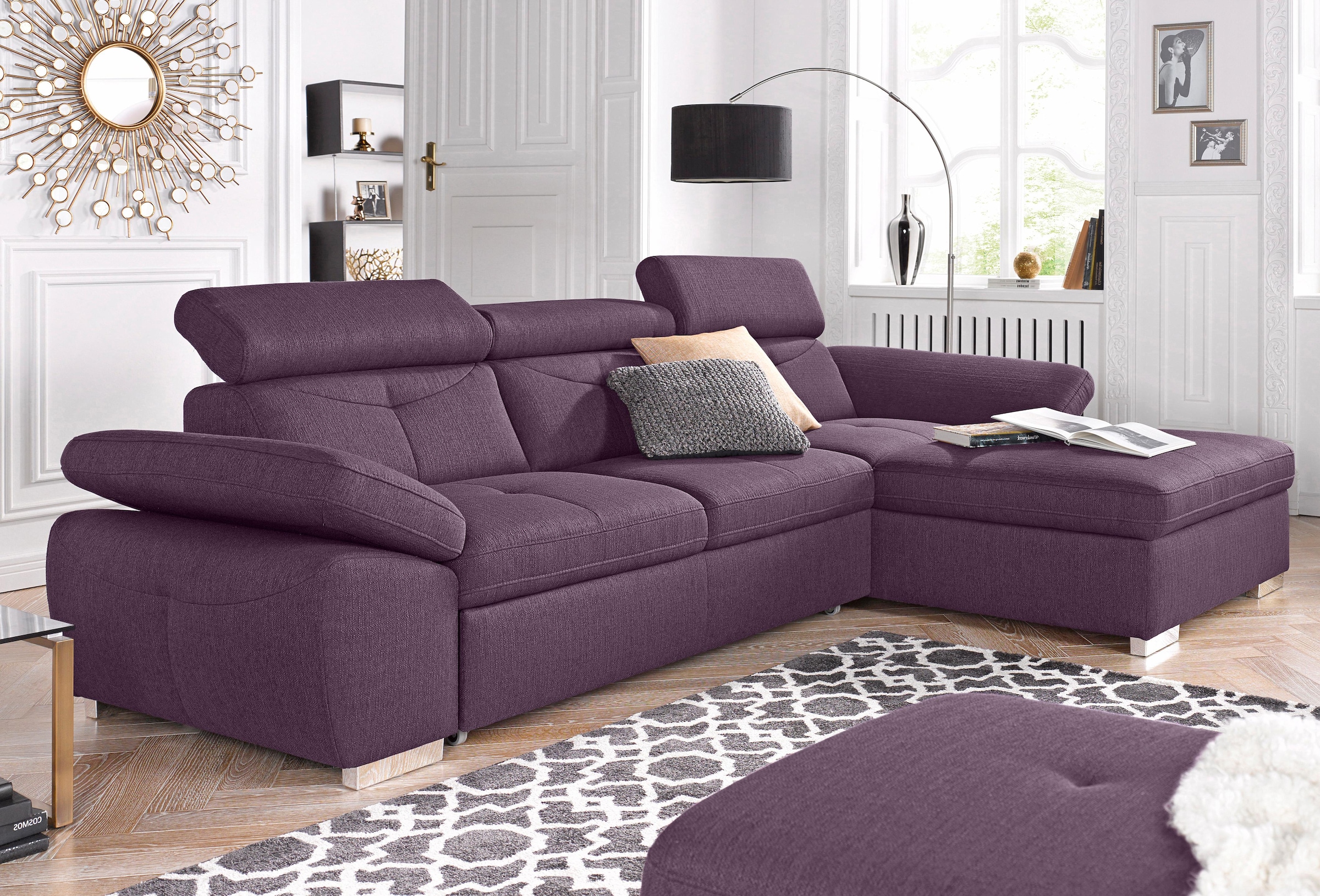 exxpo - sofa fashion Ecksofa "Spring, super bequem, mit Armteil- und Kopfteilfunktion" L-Form, wahlweise mit Bettfunktion und Bettkasten