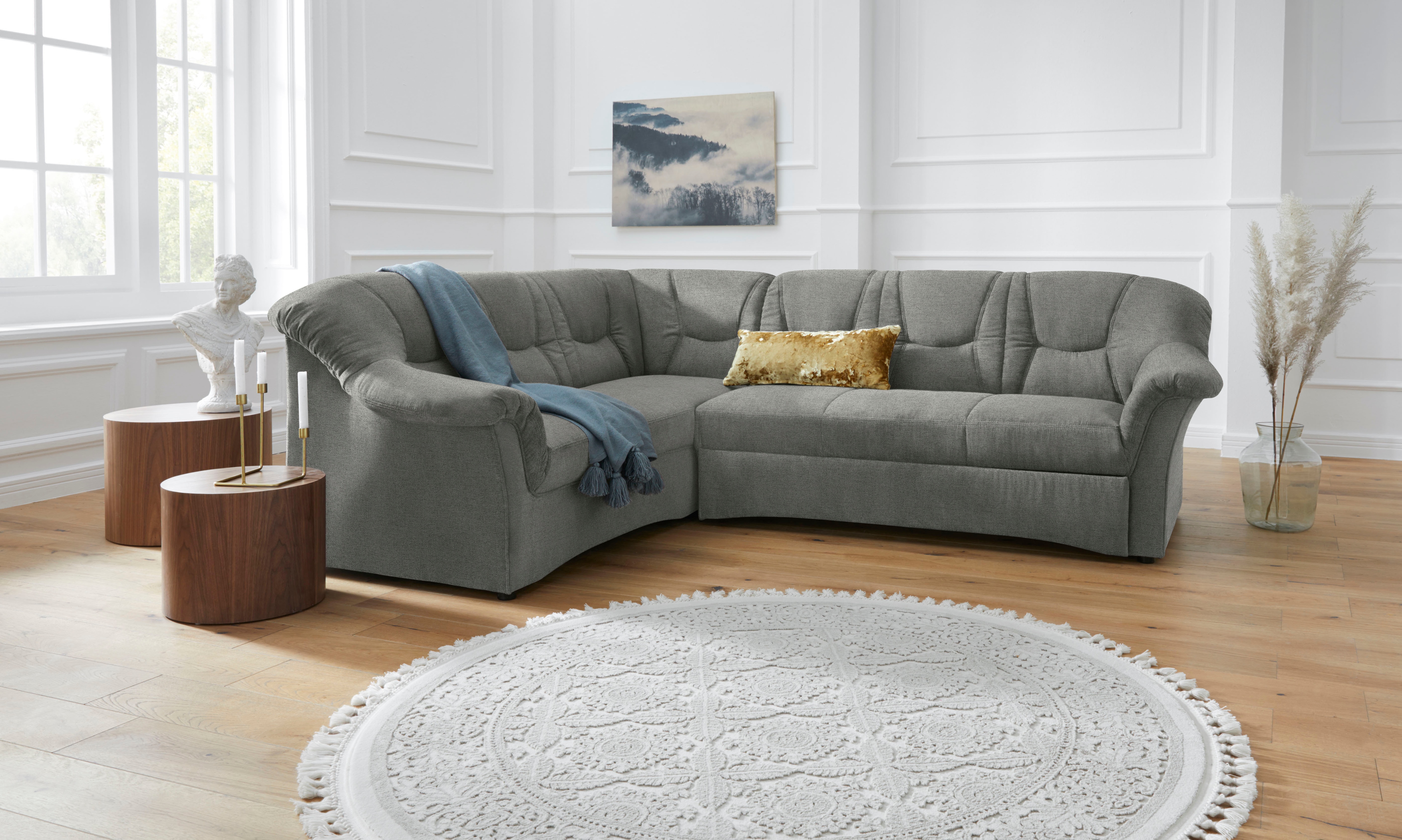 DOMO collection Ecksofa "SARAFINA 240x190 cm, auch mit Federkern für mehr Sitzkomfort" whlw. mit Bettfunktion, elegantes Design, L-Form