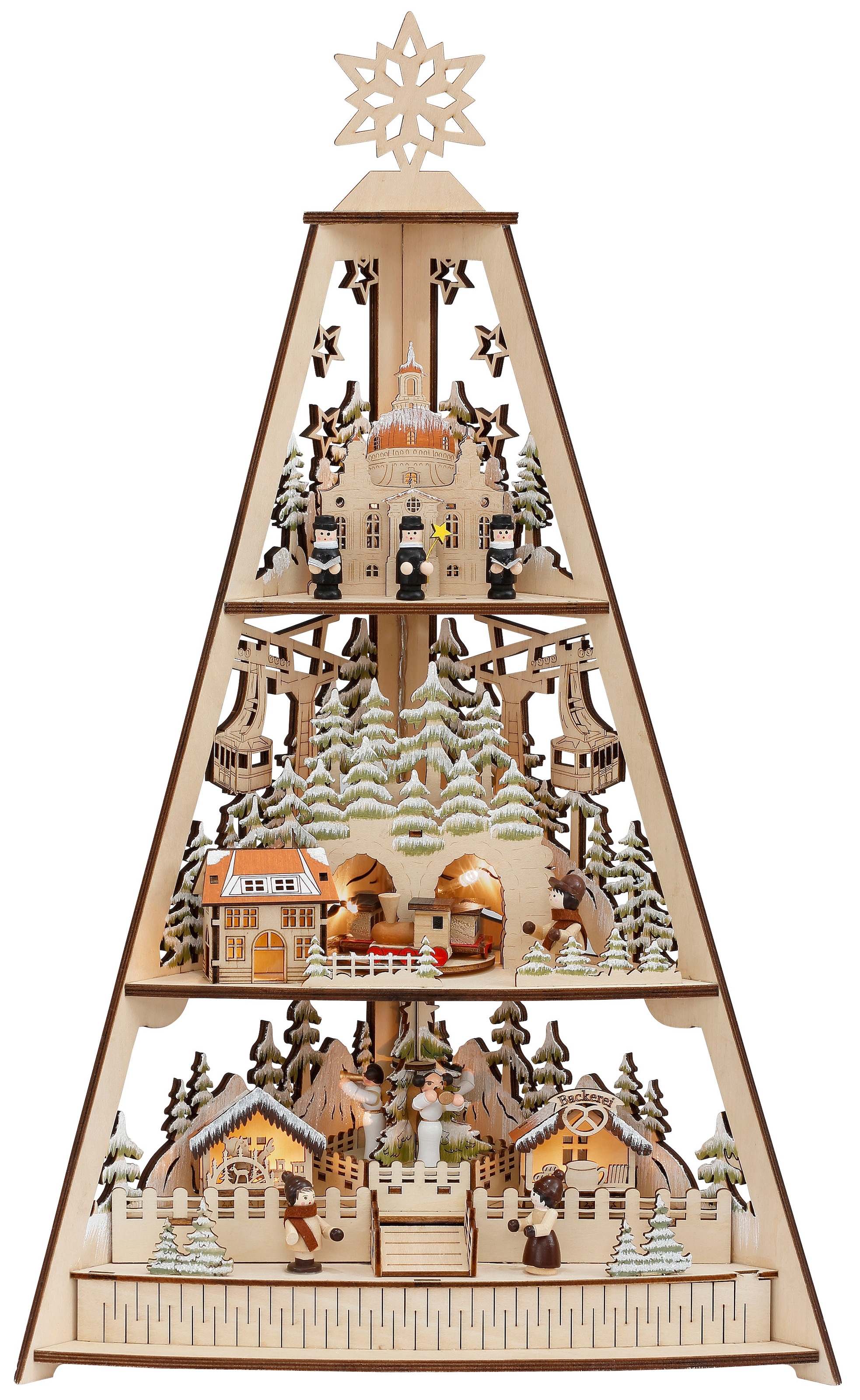 OTTO home Dekoobjekt "Deniz, Weihnachtsdeko mit LED Beleuchtung" Tannenbaum aus Holz, mit 3 Etagen, Höhe ca. 53 cm