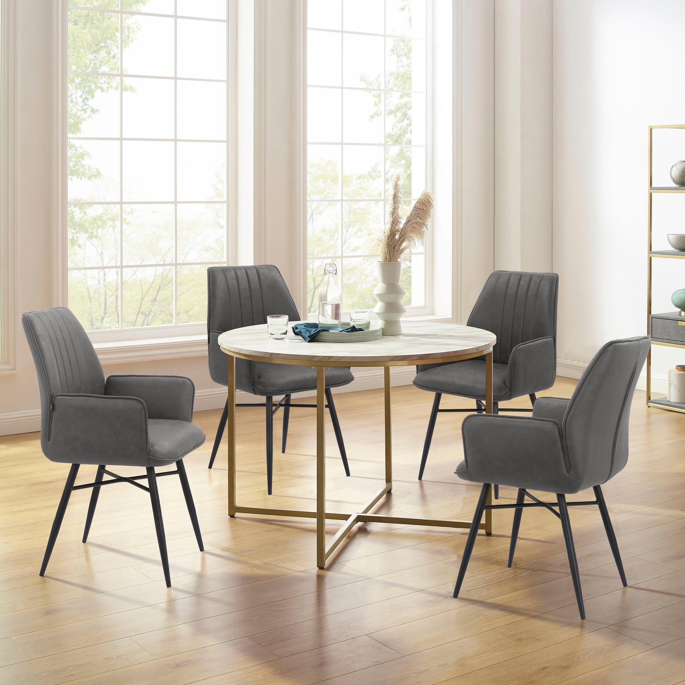 Leonique Esszimmerstuhl »Hrodwyn«, 2 St., Microfaser, Sitz gepolstert, mit horizontale Nähten am Rücken, Sitzhöhe 52 cm