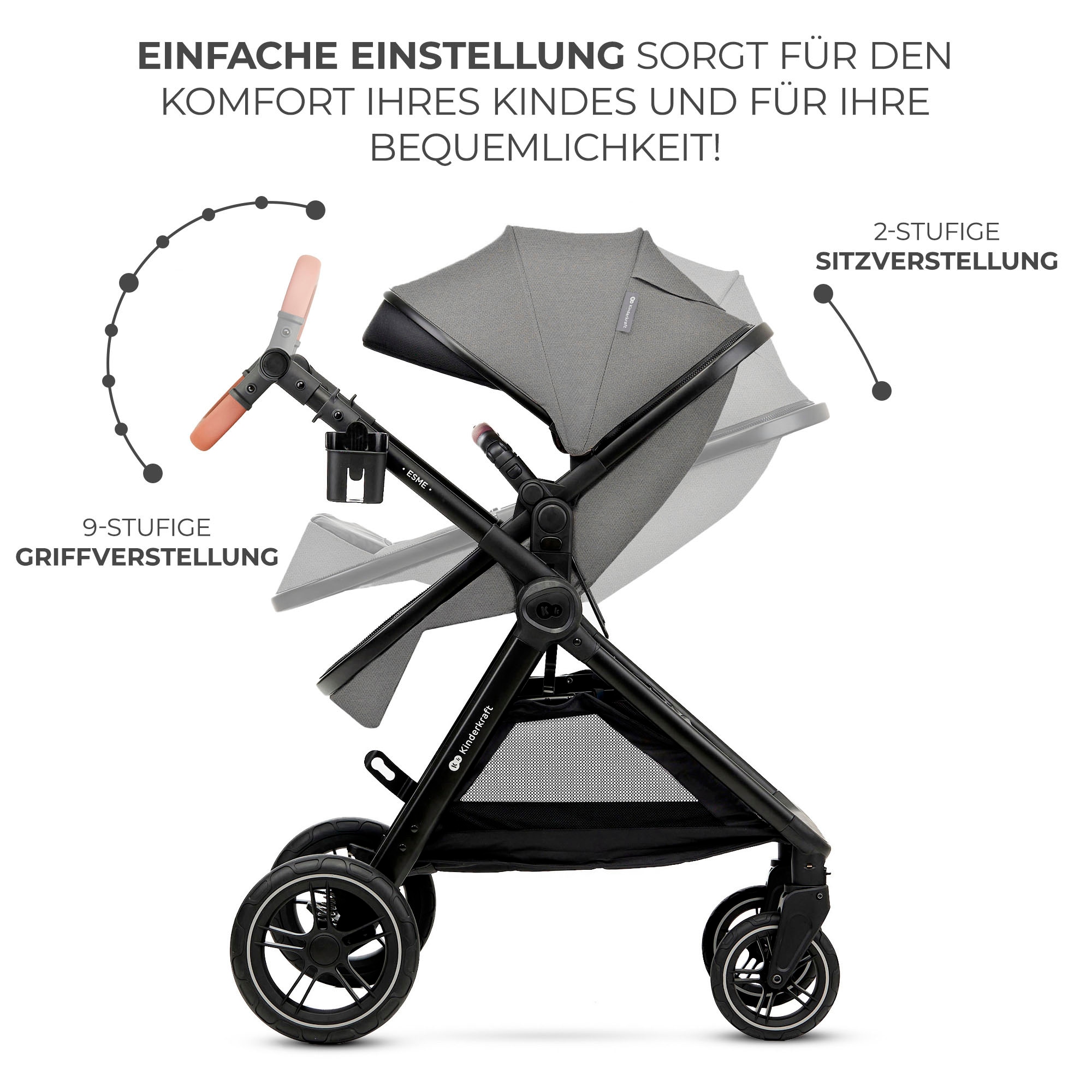 Kinderkraft Kombi-Kinderwagen »ESME 3IN1«, 22 kg, inkl. Babyschale