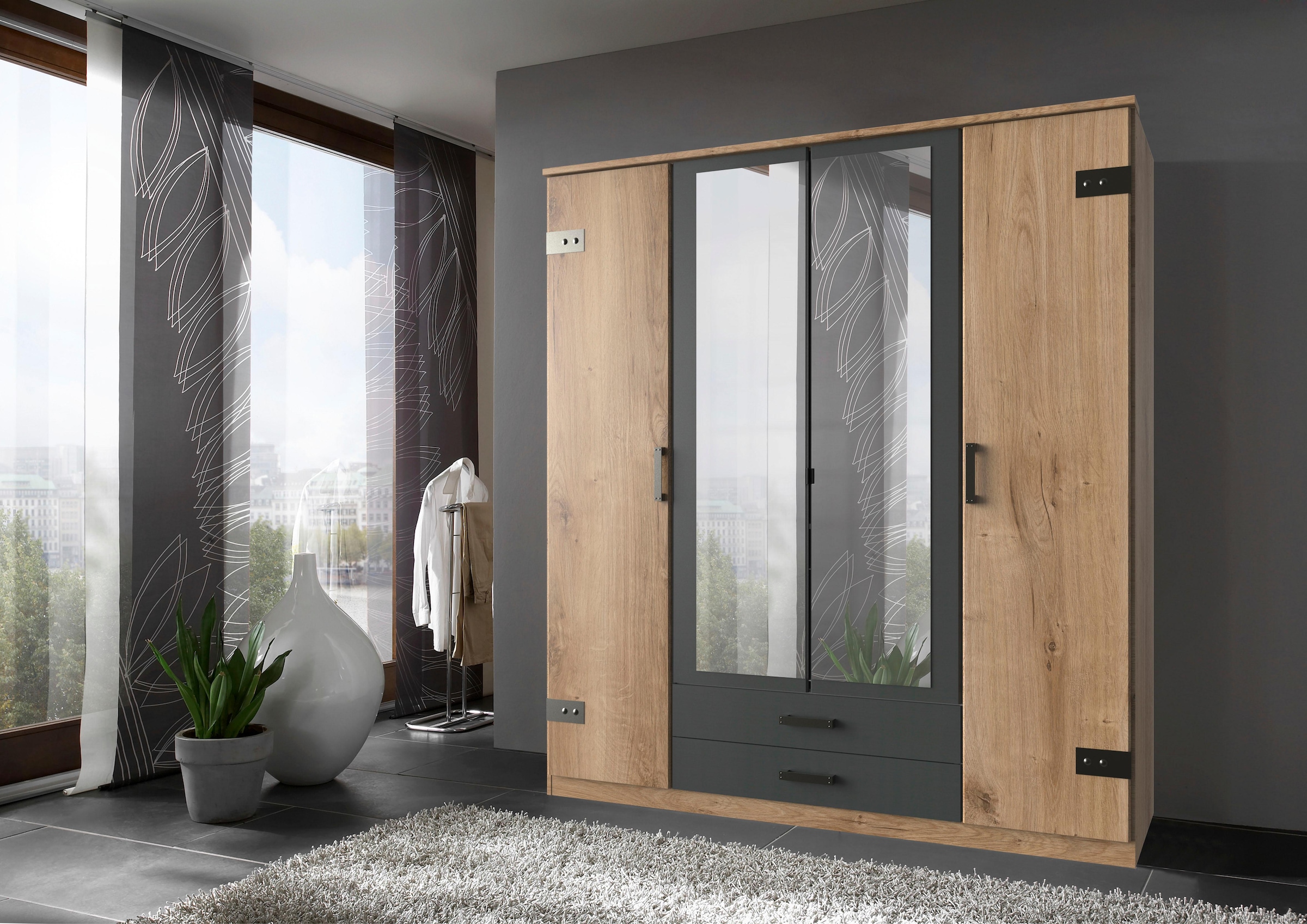 Wimex Kleiderschrank »Cork, mit oder ohne Spiegel, rustikaler Look im Industrial Design«, wahlweise in 135cm oder 180cm breit, 58cm tief, 199cm hoch
