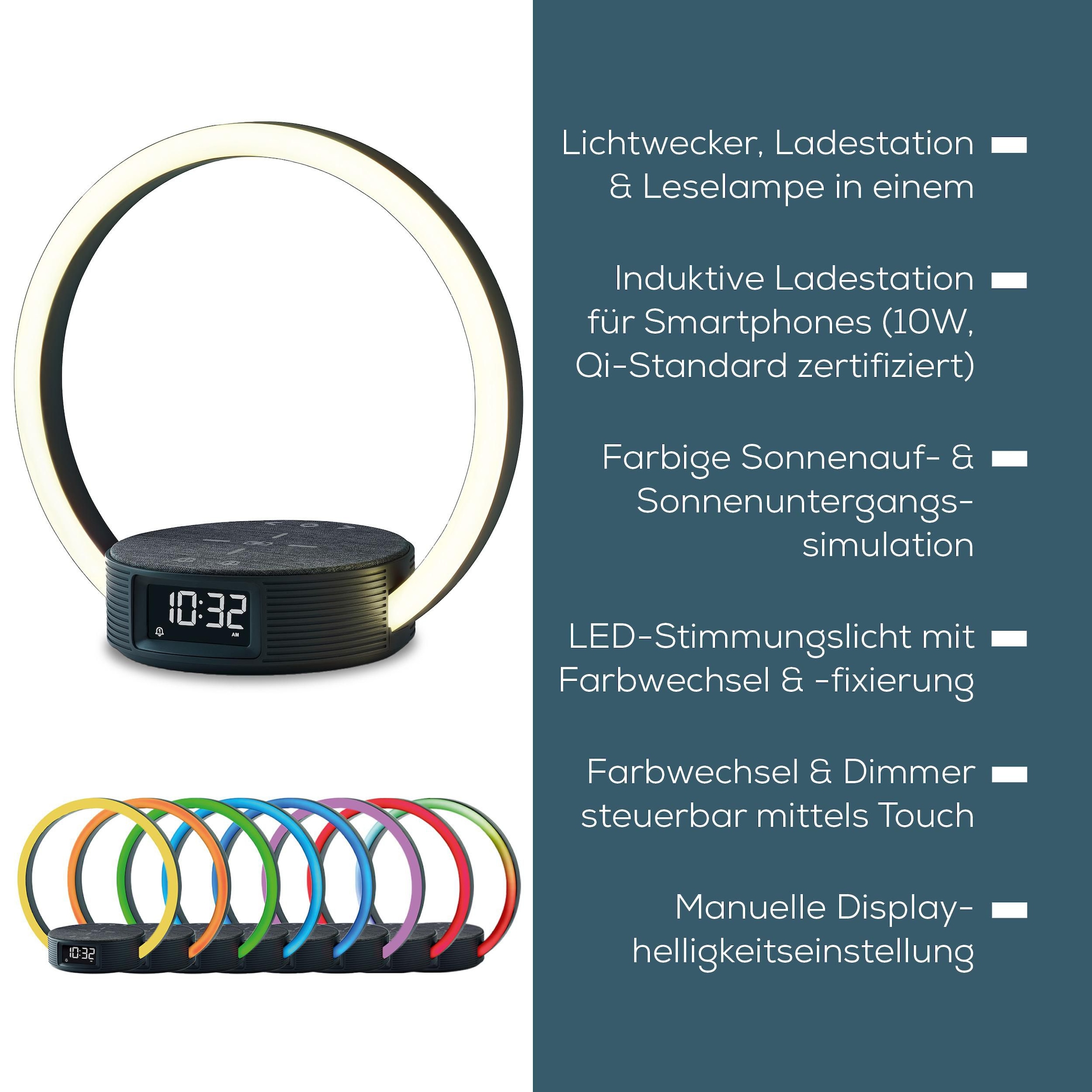 BEURER Tageslichtwecker »WL 65 Wake up+Charge mit Schnellladestation, Wecker und Leselampe«, Natürliches Einschlafen und sanftes Aufwachen