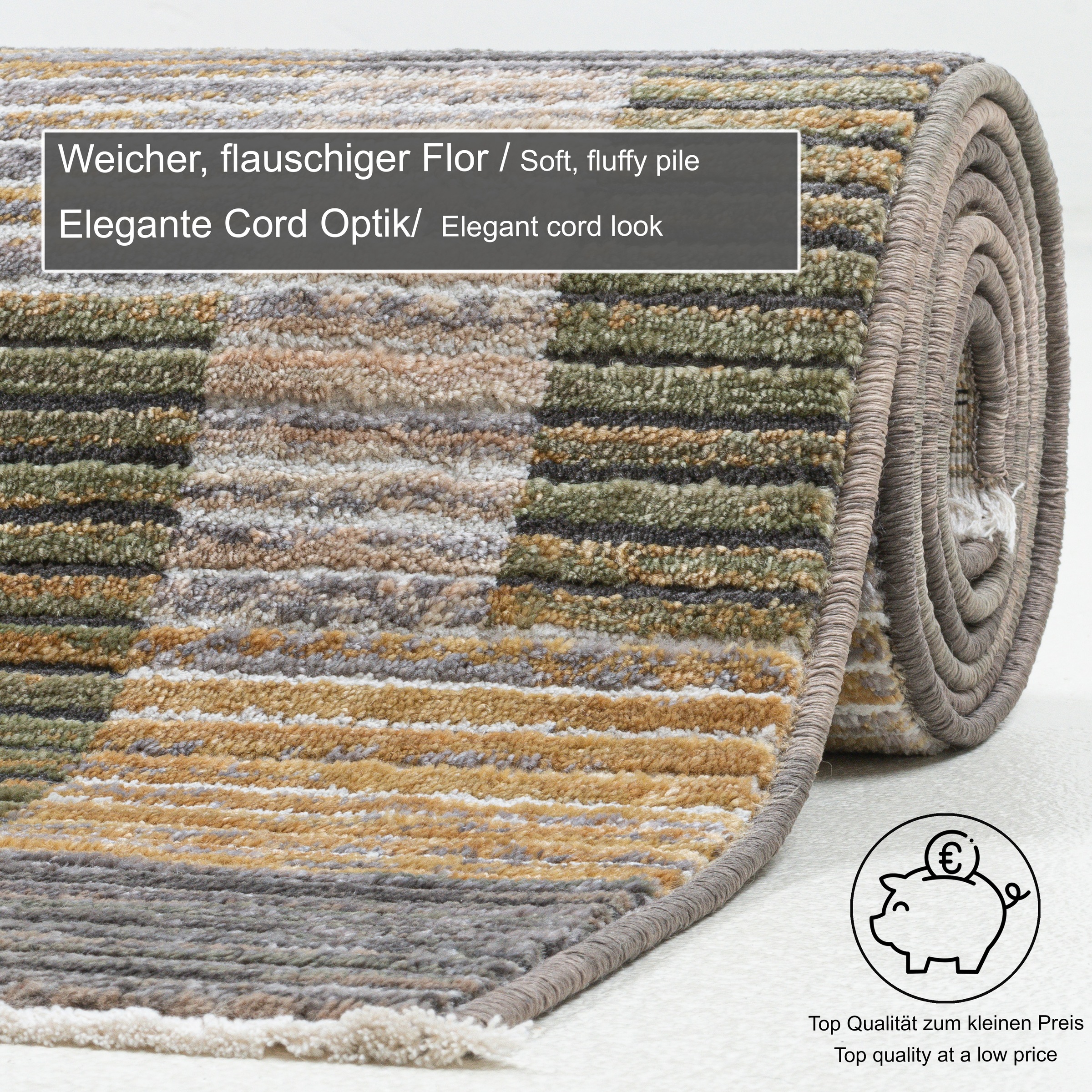 Thumbnail - Gino Falcone Teppich "Corduletta GF-133" rechteckig 10 mm Höhe Kurzflor, meliert, moderne Cord Struktur, mit Fransen