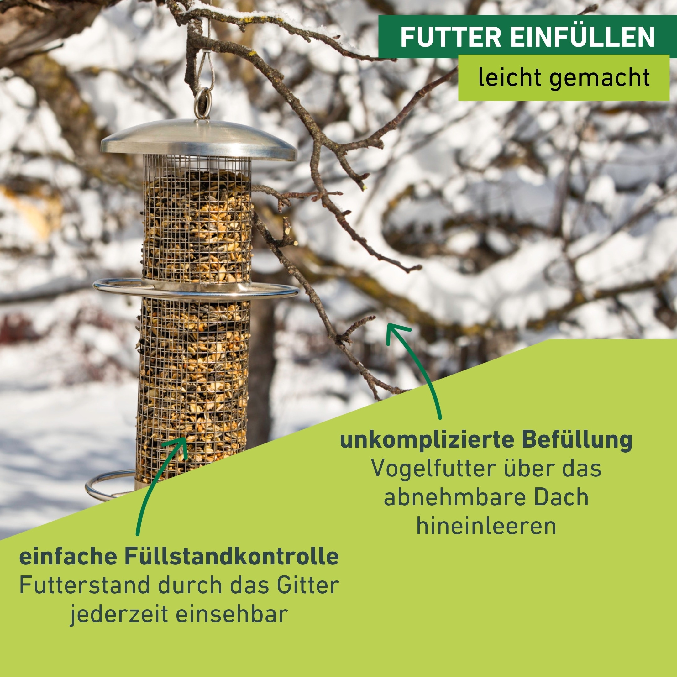 Windhager Futterhaus »Pick-Up, Futterspender aus wetterfestem Edelstahl« Futterstation inkl. Aufhängung, Füllmenge ca. 0,9L, 14 x 14 x 28cm