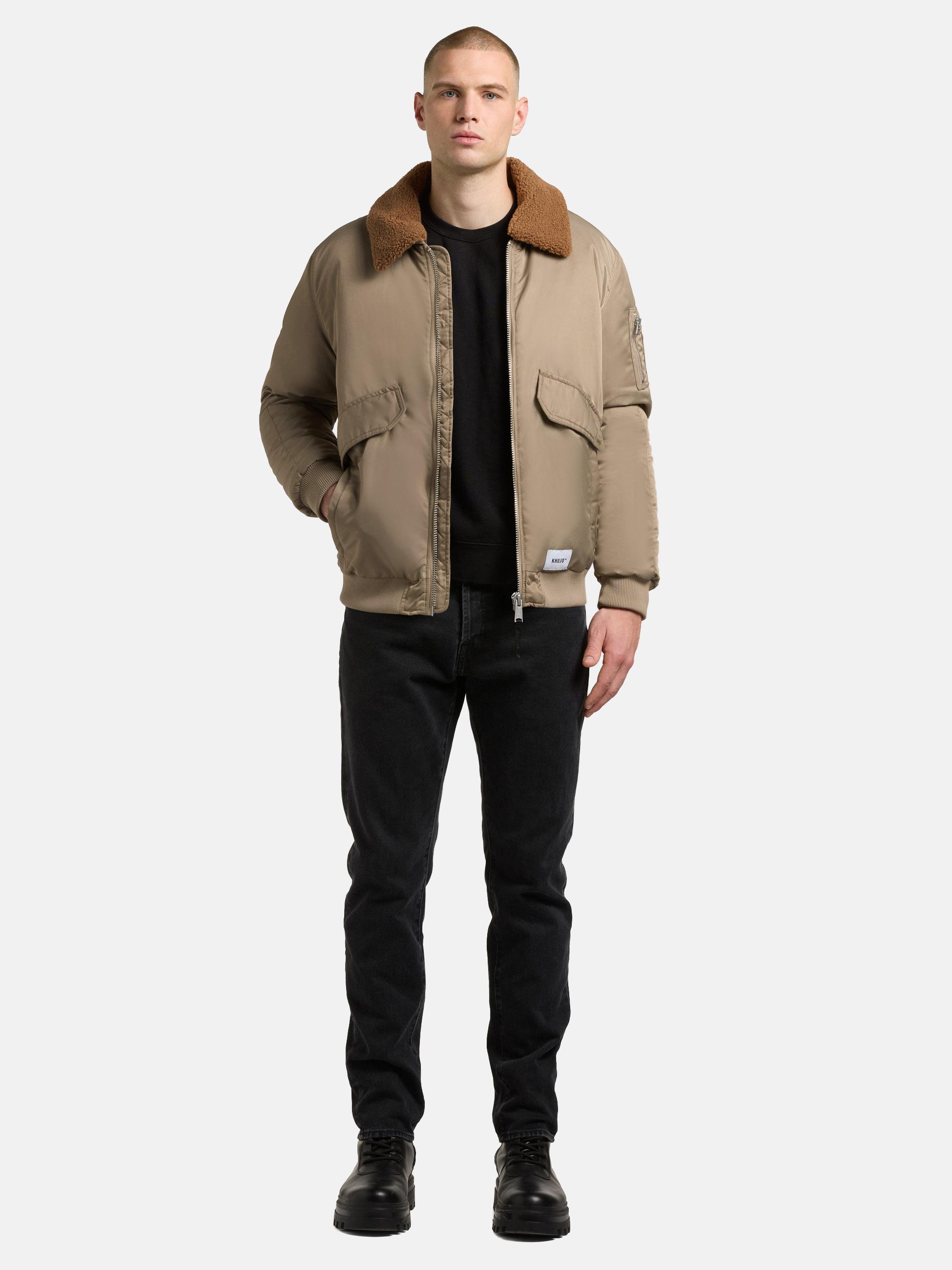 khujo Bomberjacke "Ground" ohne Kapuze Weite Herren Winterjacke mit abnehmbarem Kunstpelz-Besatz