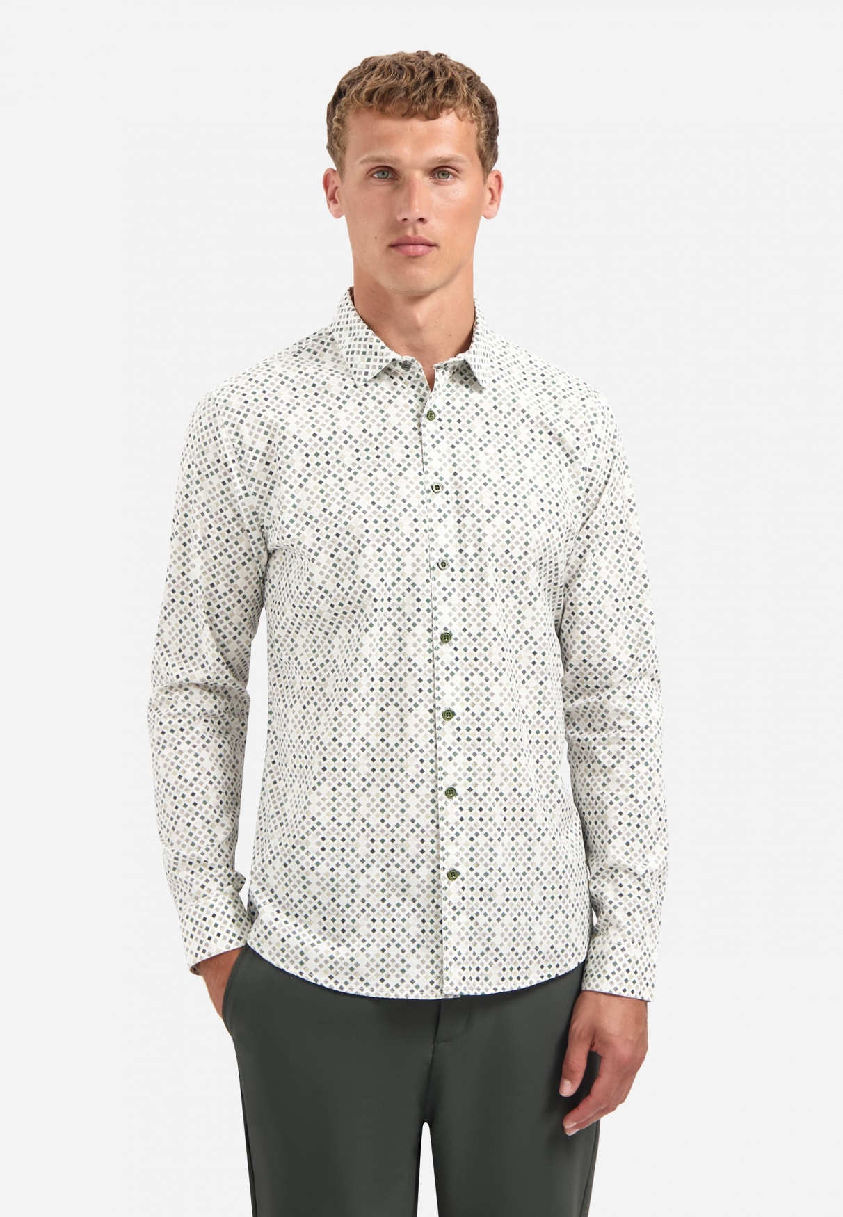 NO EXCESS Langarmhemd "No Excess Stretchhemd mit Print Shirt Stretch Allove günstig online kaufen