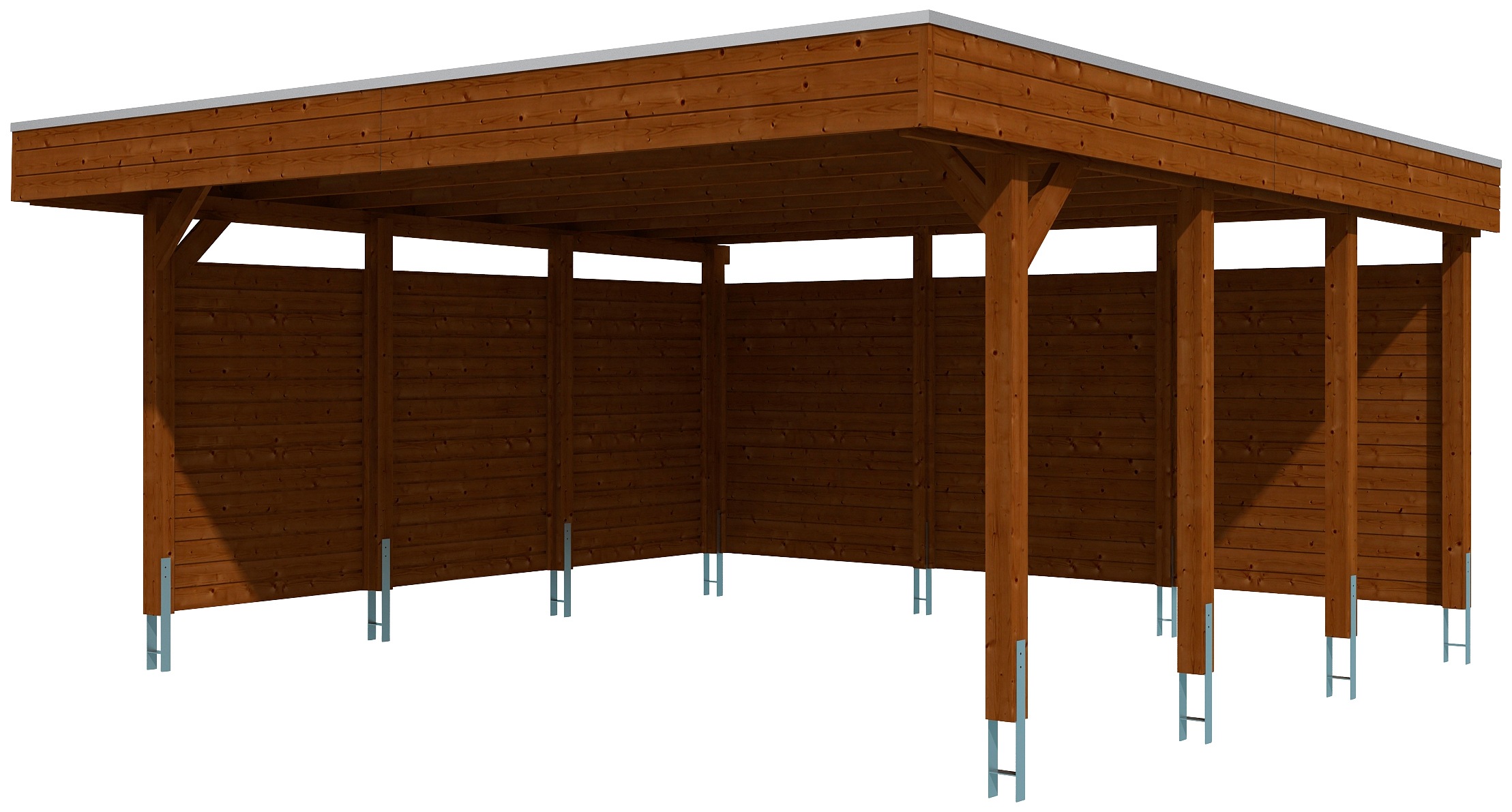 Skanholz Doppelcarport "Friesland 3" Massivholz 514 cm braun mit Seiten- und Rückwänden
