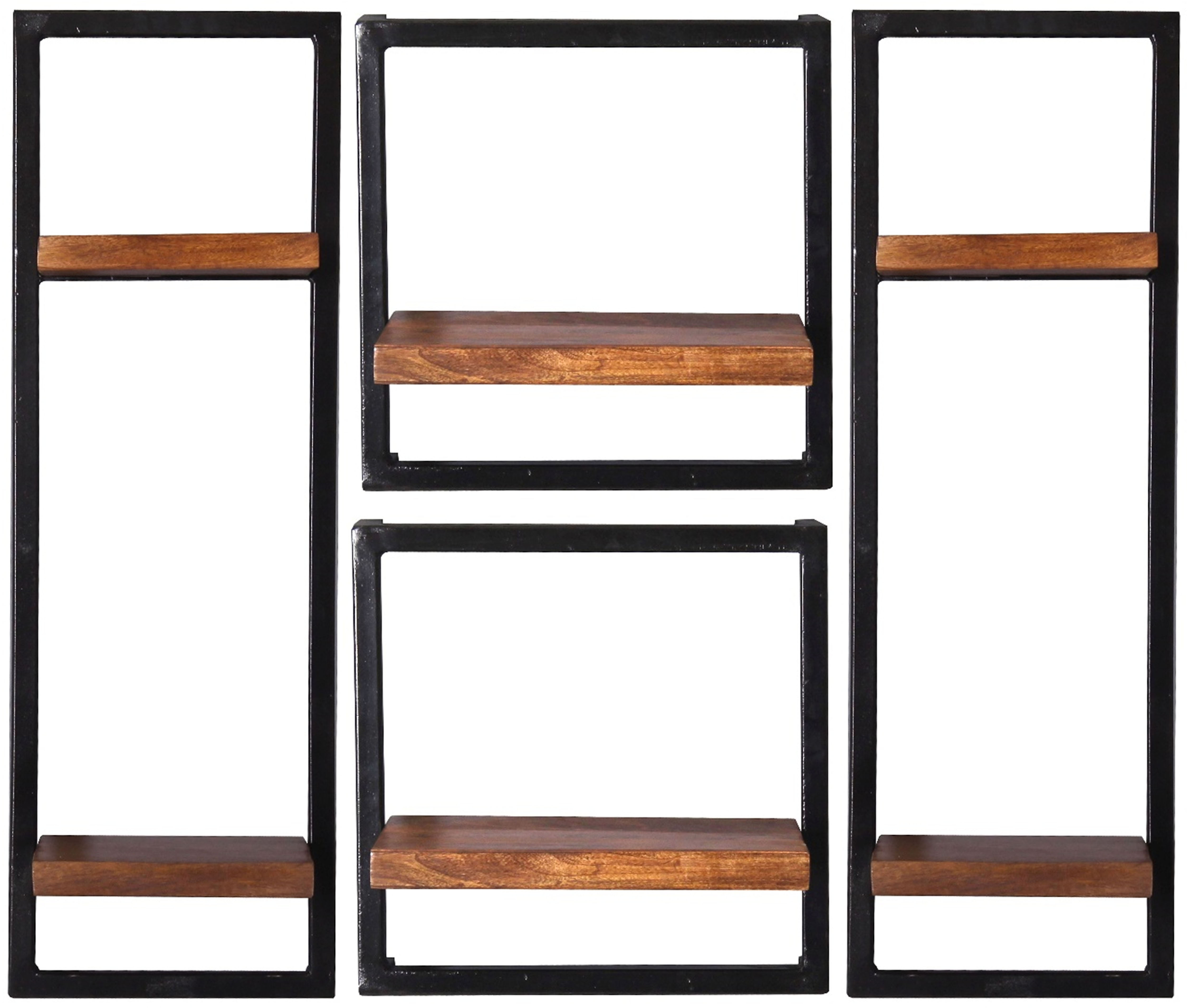 SIT Wandregal "Almería Wandregal-Set 4-teilig aus Mangoholz mit Altmetall" Set, 2 hohe & 2 kleine Wandregale für flexible Wandgestaltung