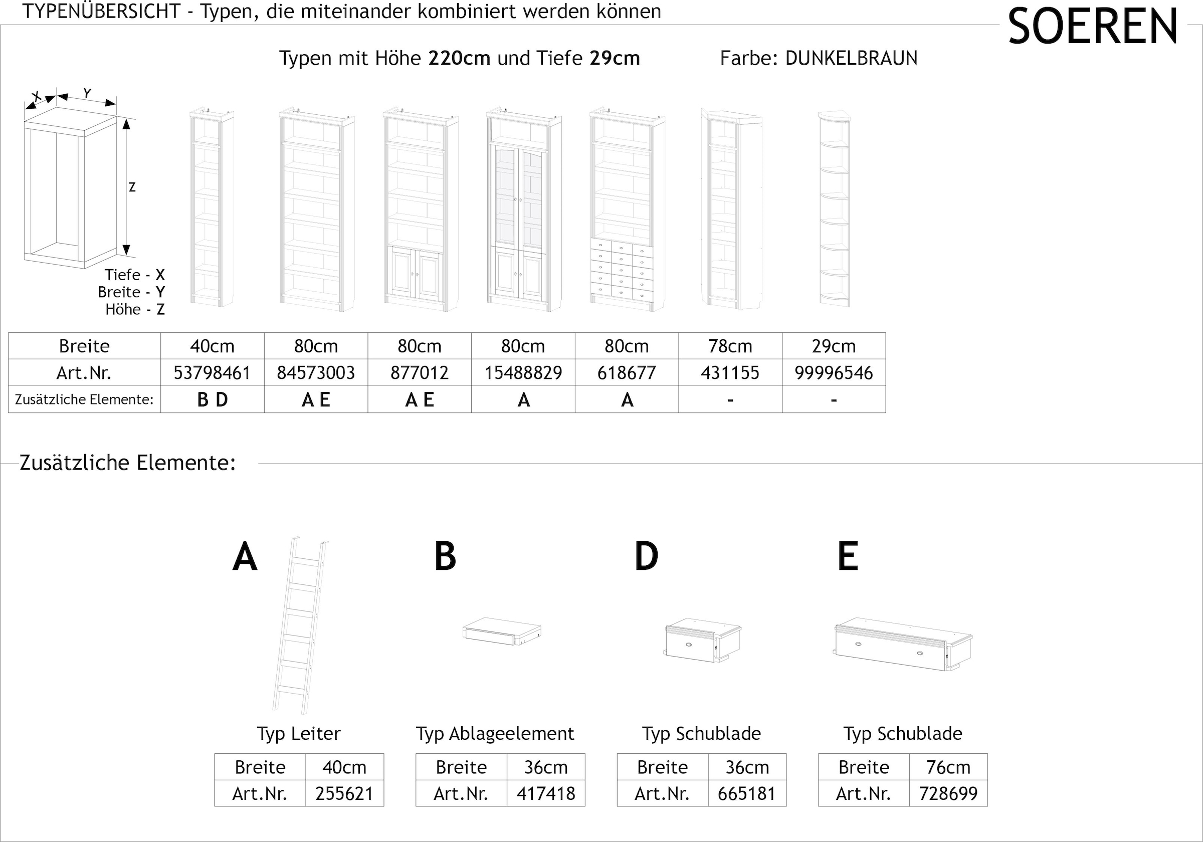 Home affaire Bücherregal »Soeren«, aus massiver Kiefer, in 2 Höhen, Tiefe 29 cm, mit 5 Schubkästen