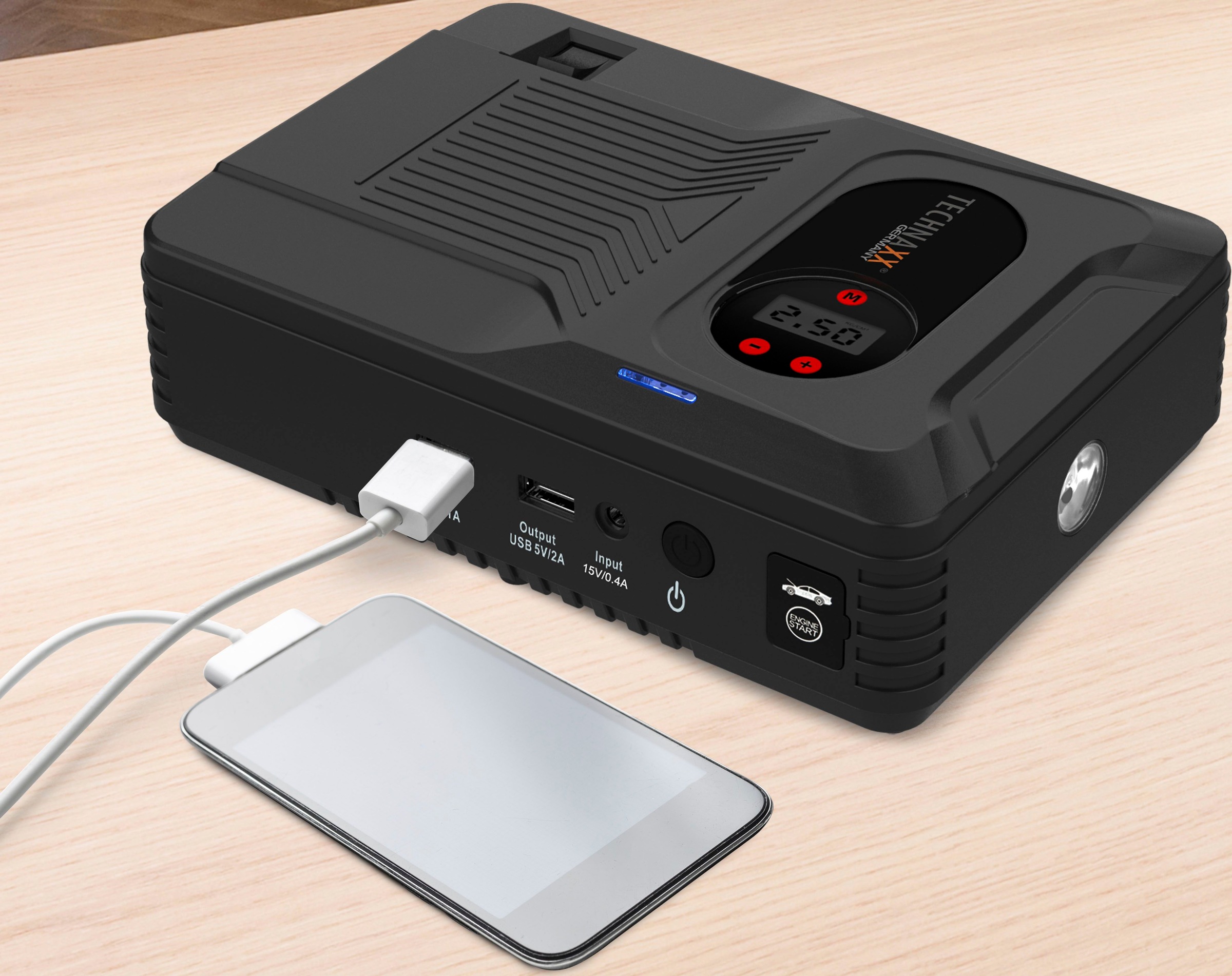 Powerbank Akku-Kompressor Jump-starter KFZ -Ladegerät Starthilfe