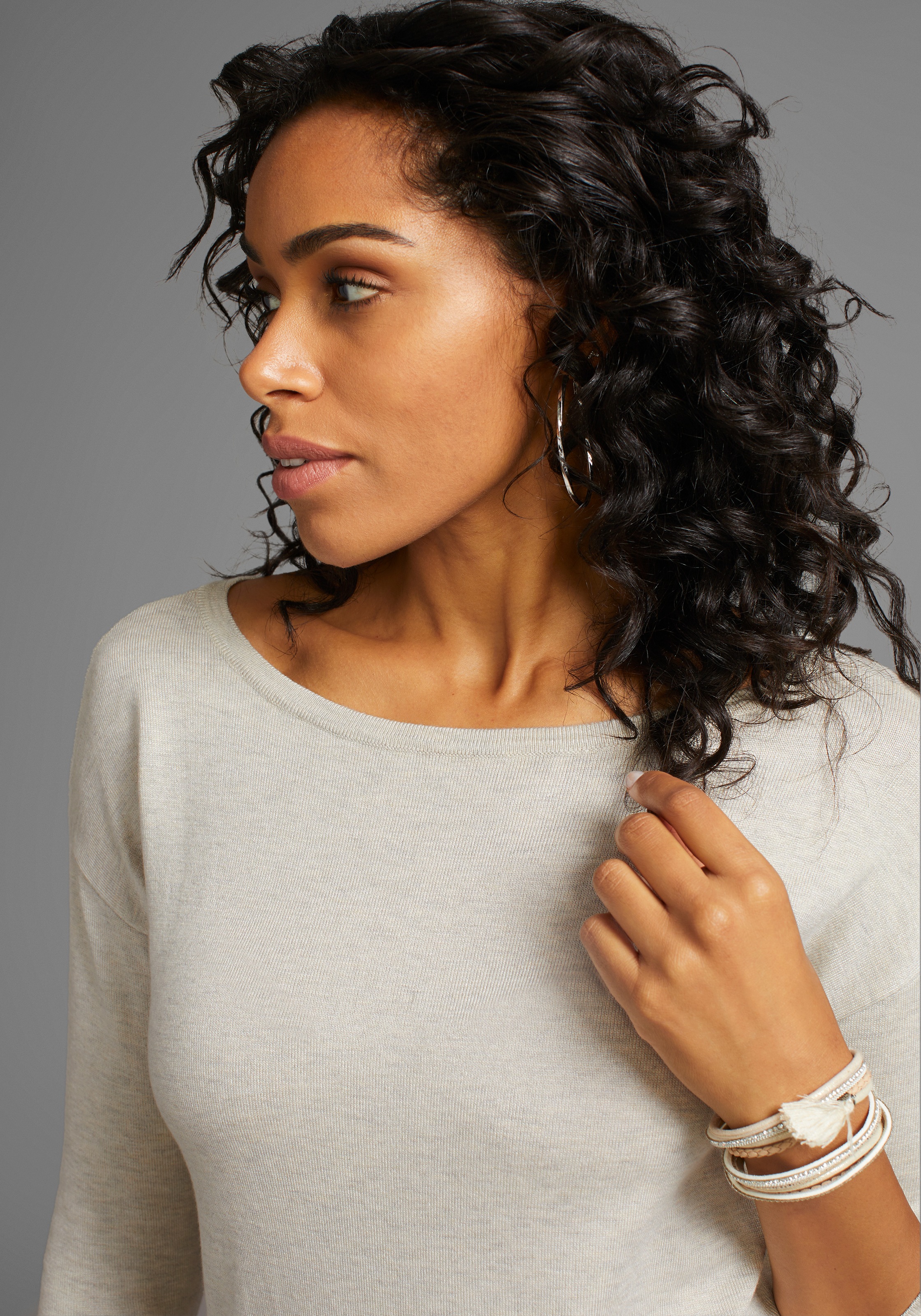 Thumbnail - Laura Scott Longpullover Feinstrick mit U-Boot Ausschnitt und seitlichem Schlitz