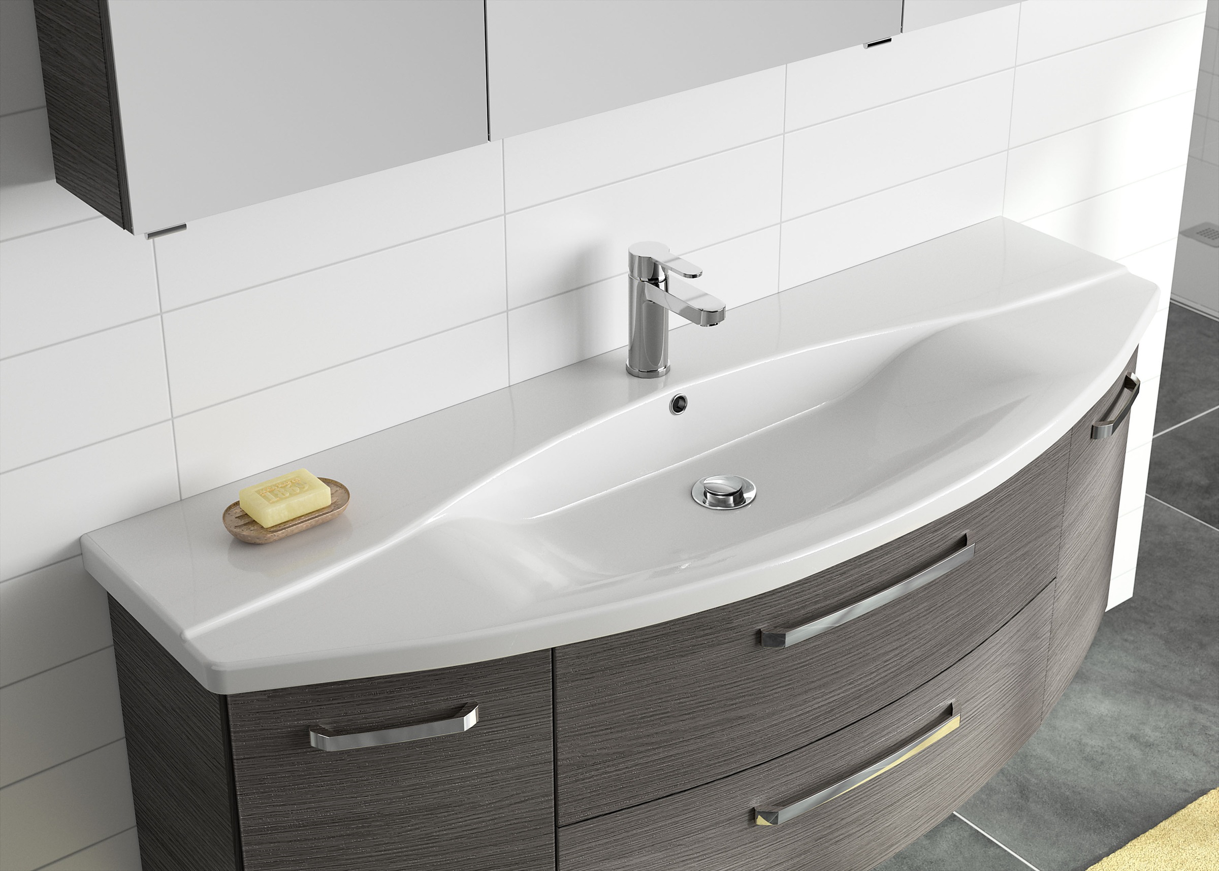 Saphir Waschtisch »Serie 4010 Keramik-Waschtisch mit Unterschrank, 144 cm breit«, Waschplatz mit 2 Türen, 2 Schubladen, Badmöbel-Set mit Waschtisch