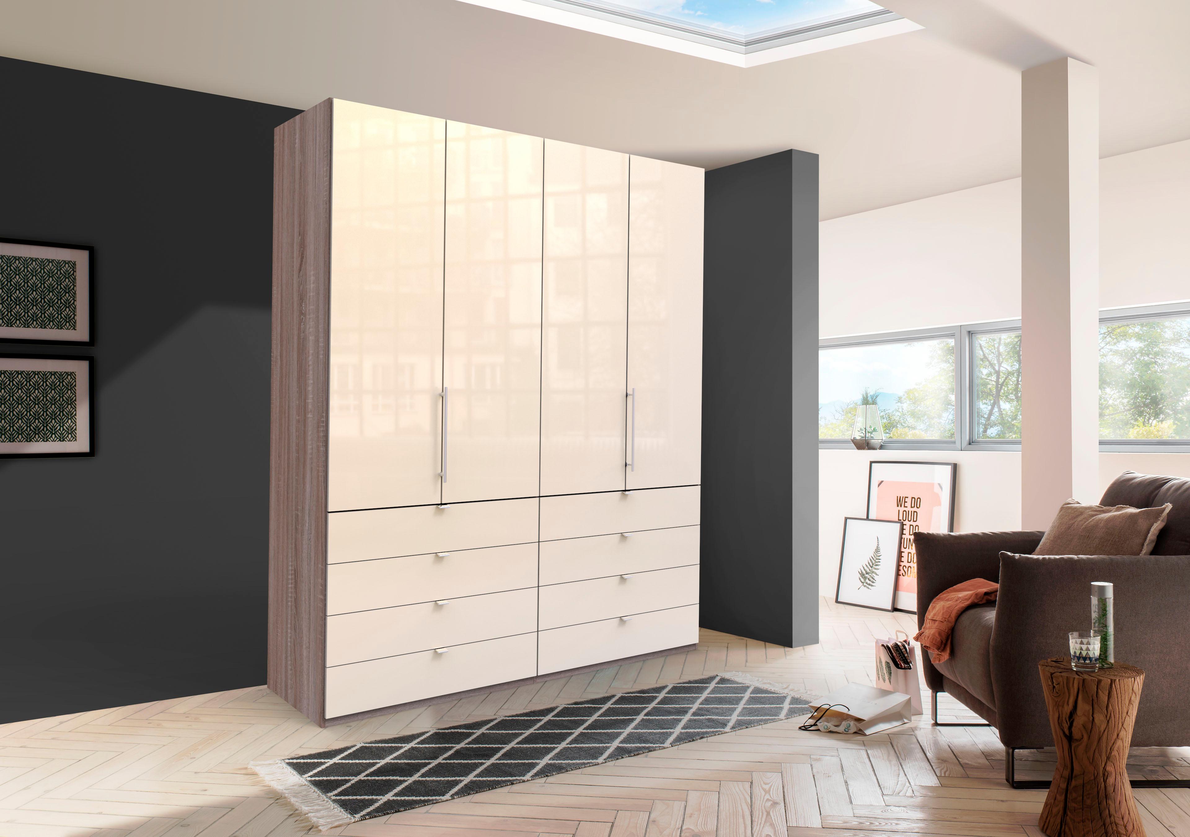 WIEMANN Falttürenschrank "Loft, Kleiderschrank, Schrank, Wäscheschrank, mit Glasfront" 3 Breiten, 2 Höhen 216/236 cm auswählbar, MADE IN GERMANY, inkl. gepämpften Schubkästen und Türen, mit Panoramaöffnung