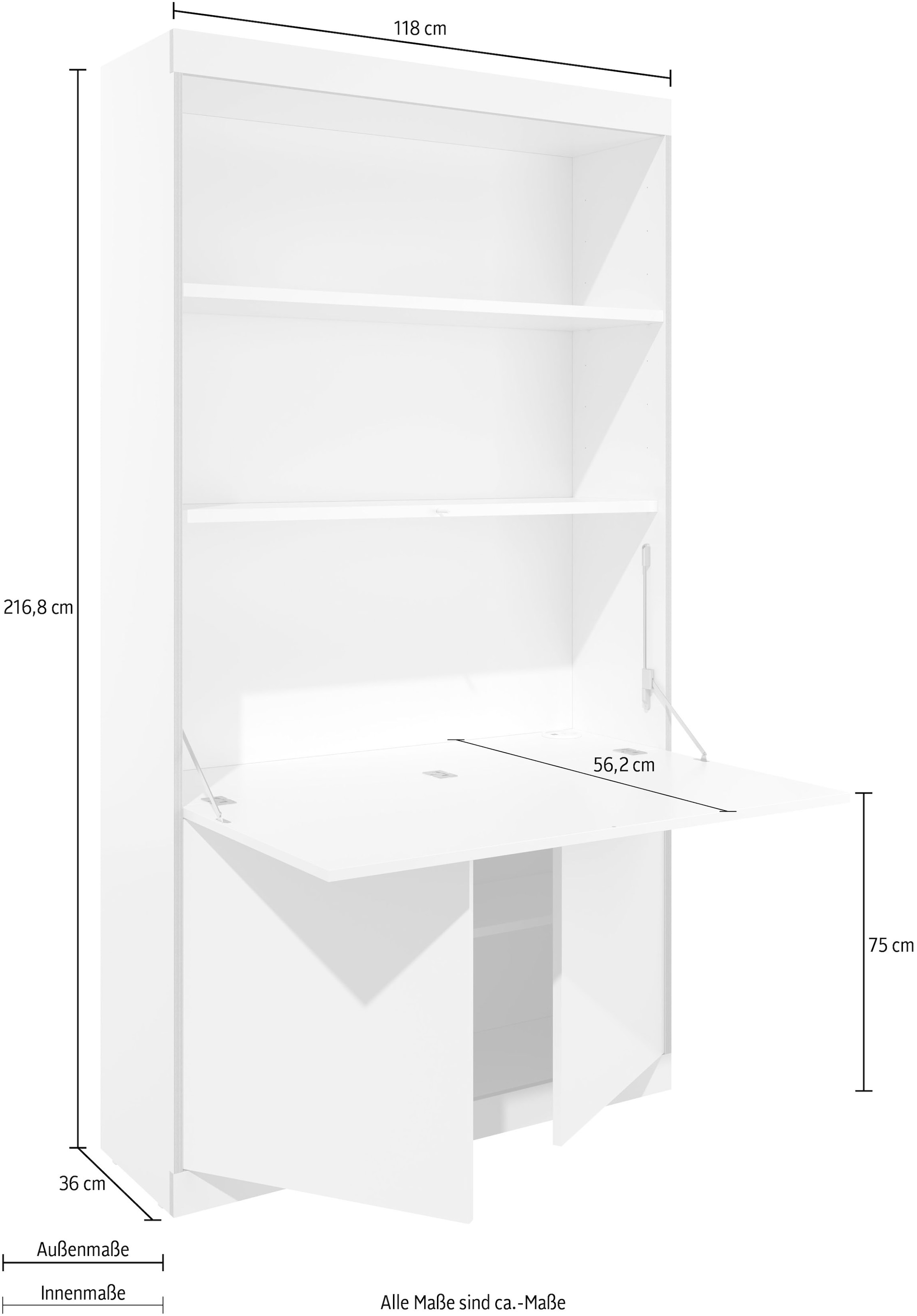 Müller SMALL LIVING Sekretär »FLAI Home-Office groß«, drei Rückwände: Melamin, magnetisch oder mit 6mm dickem Bulletin Board