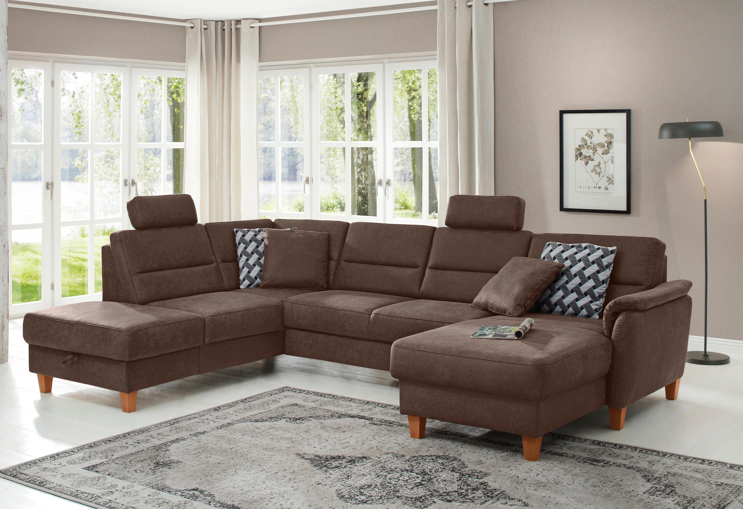 Home affaire Wohnlandschaft "Palmera U-Form, B: 308 cm" optional Bettfunkti günstig online kaufen