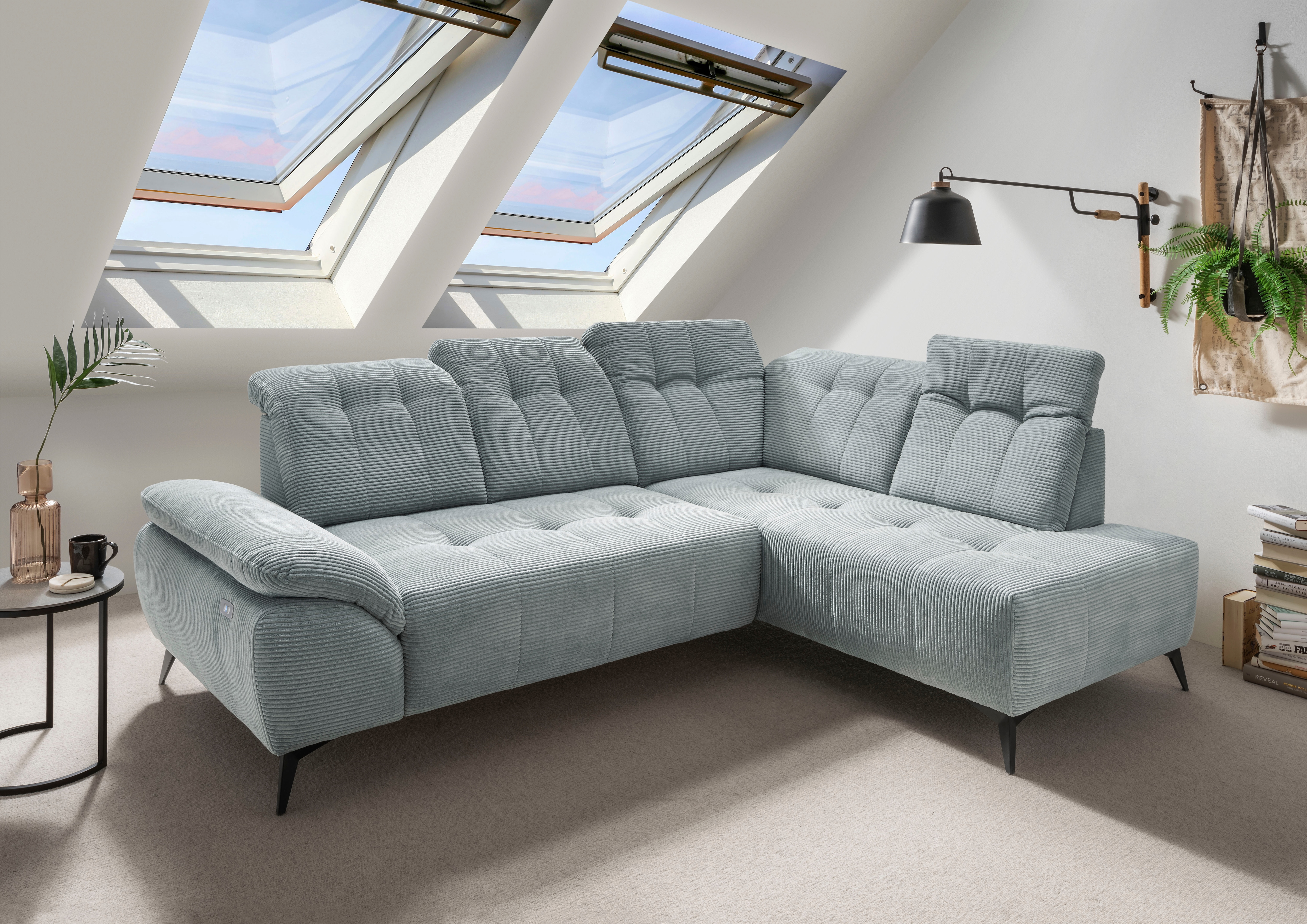 Home affaire Ecksofa "Fiore modern, bequeme Armlehne, tolle Detailverarbeitung, L-Form" elektrischer Sitzvorschub und Kopfstützen höhenverstellbar