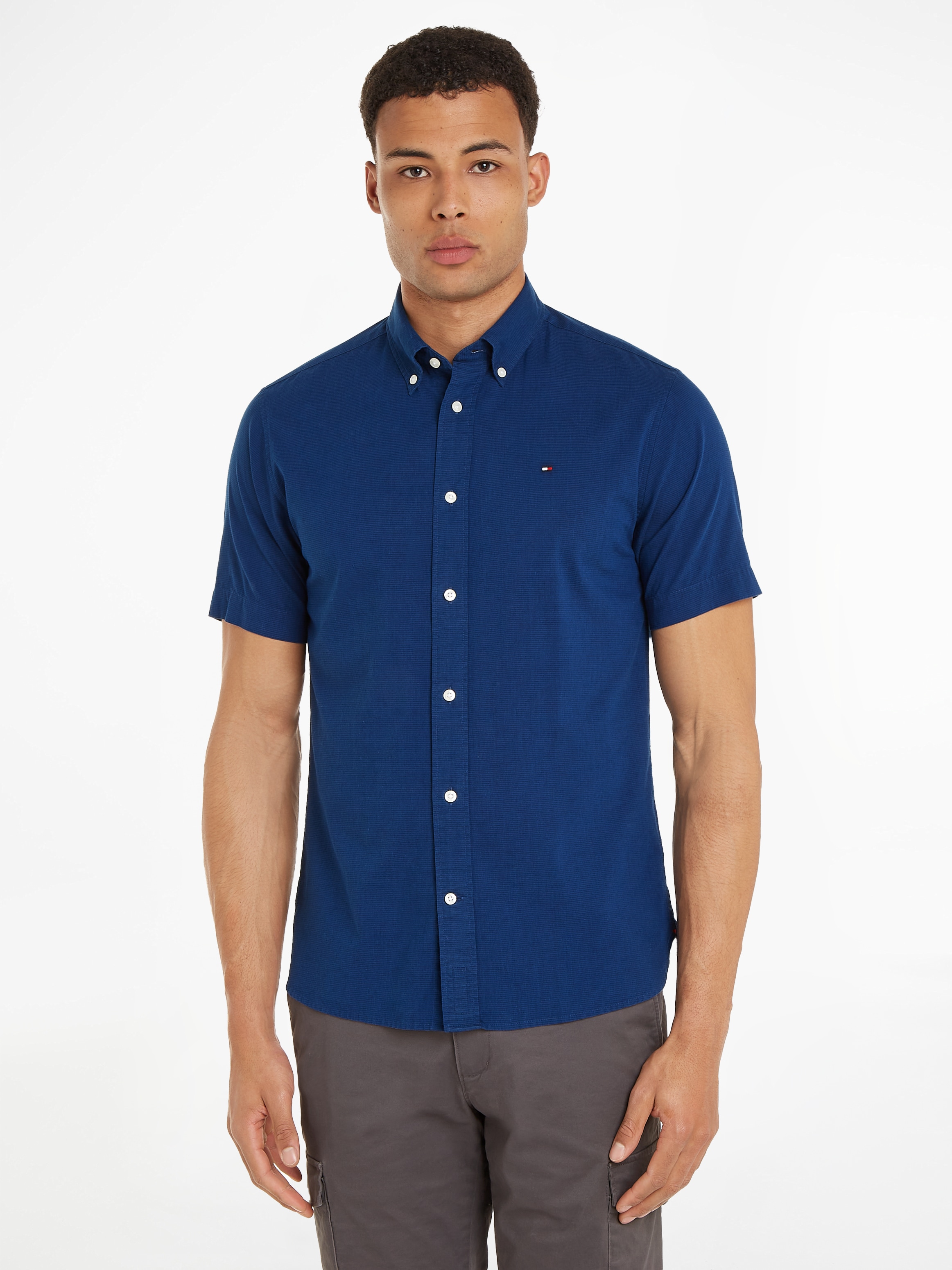 Tommy Hilfiger Kurzarmhemd "W-CO/LI FAKE SOLID RF SHIRT", ganz fein gestreift