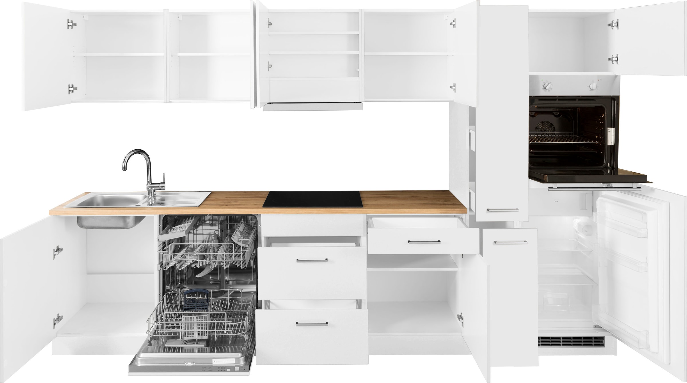 KOCHSTATION Küchenzeile »KS-Kehl«, mit E-Geräten, Breite 330 cm, inkl. Kühlschrank und Geschirrspüler