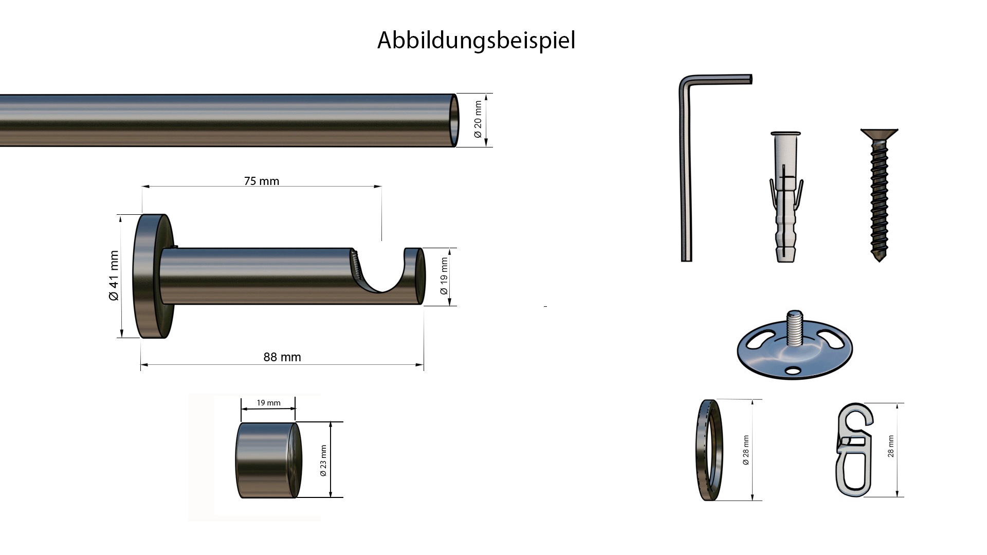 indeko Gardinenstange »Linz« Ø 16 mm 1 läufig-läufig Wunschmaßlänge Komplett-Set inkl. Ringen,Faltenlegehaken und Montagematerial